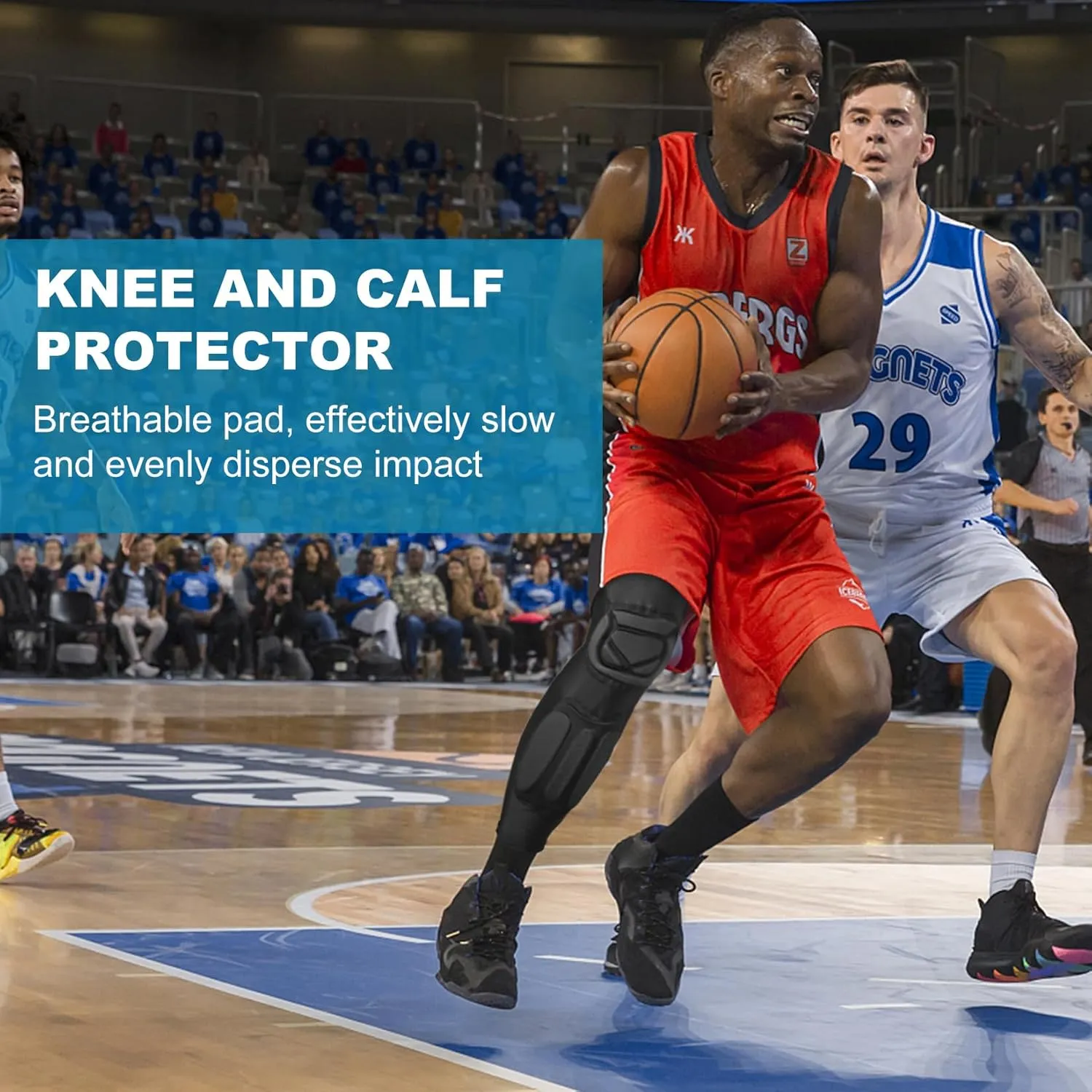 Padded Knee Calf Pads Compression Leg Sleeve Thigh Protector Gear Shin Brace for Football Basketball Volleyball Soccer Baseball for Adult (1 Pair)
