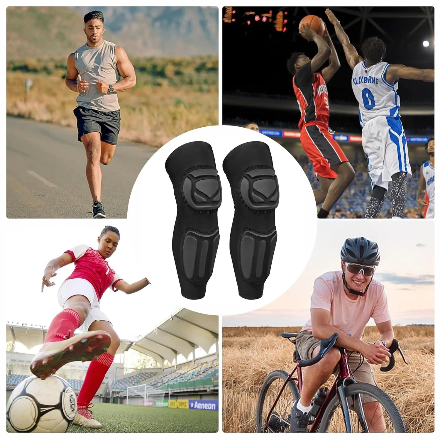 Padded Knee Calf Pads Compression Leg Sleeve Thigh Protector Gear Shin Brace for Football Basketball Volleyball Soccer Baseball for Adult (1 Pair)