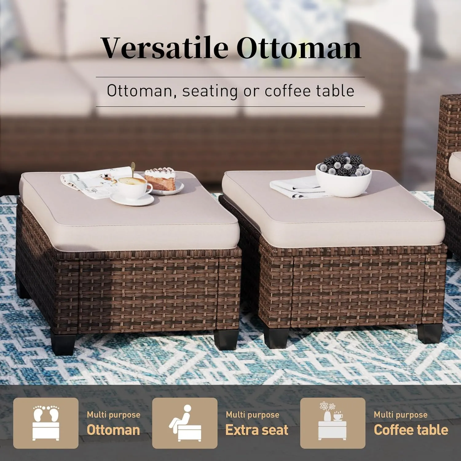 Patio Furniture Set Outdoor Furniture Brown Wicker Rattan Patio Conversation Sets with Cushion Outside Sofa Set,7 Pieces with Rectangular Firepit Table,9 Seats,Beige