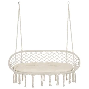 Patio Hammock Chair 2 Seat, Hanging Rope Hammock Swing Chair with Metal Frame and Cushion for Indoor and Outdoor 396 lbs