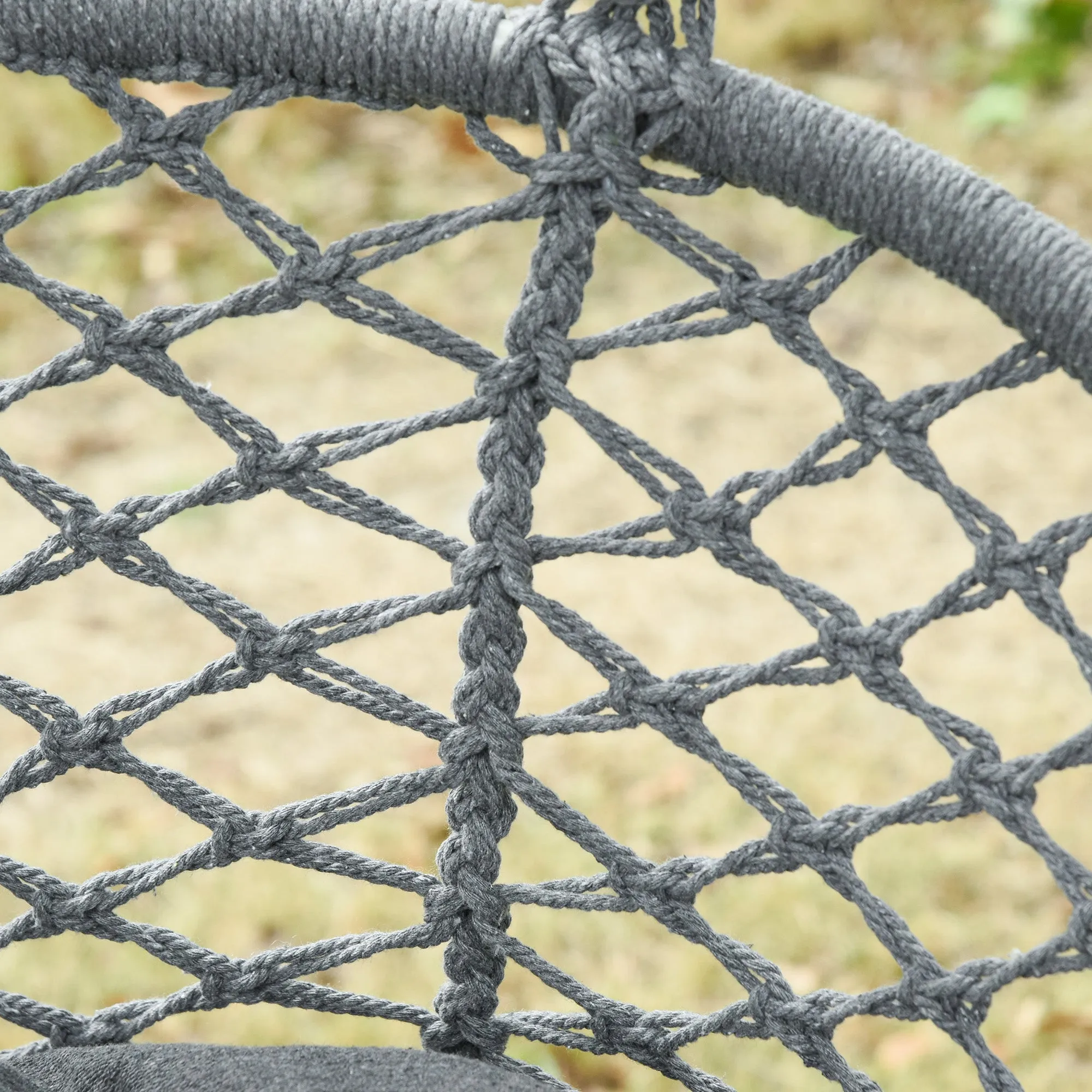 Patio Hammock Chair 2 Seat, Hanging Rope Hammock Swing Chair with Metal Frame and Cushion, Large Macrame Seat for Indoor and Outdoor 396 lbs Capacity, Dark Grey