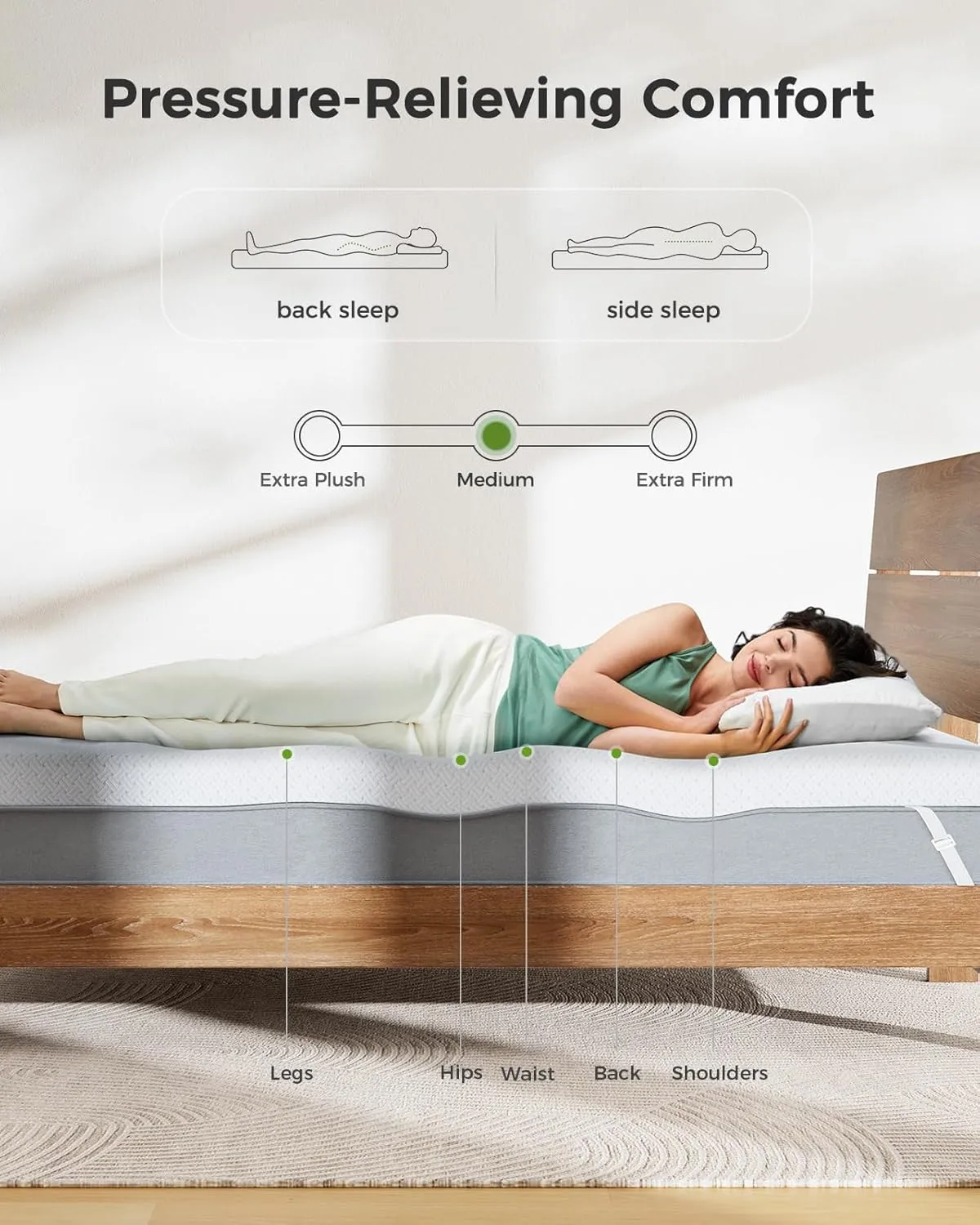 PERLECARE Twin XL Mattress Topper - 3 Inch Cooling Memory Foam Mattress Pad for Back Pain,Bed Topper with Bamboo Cover,Removable & Washable & Non-Slip,CertiPUR-US & Oeko-Tex Certified
