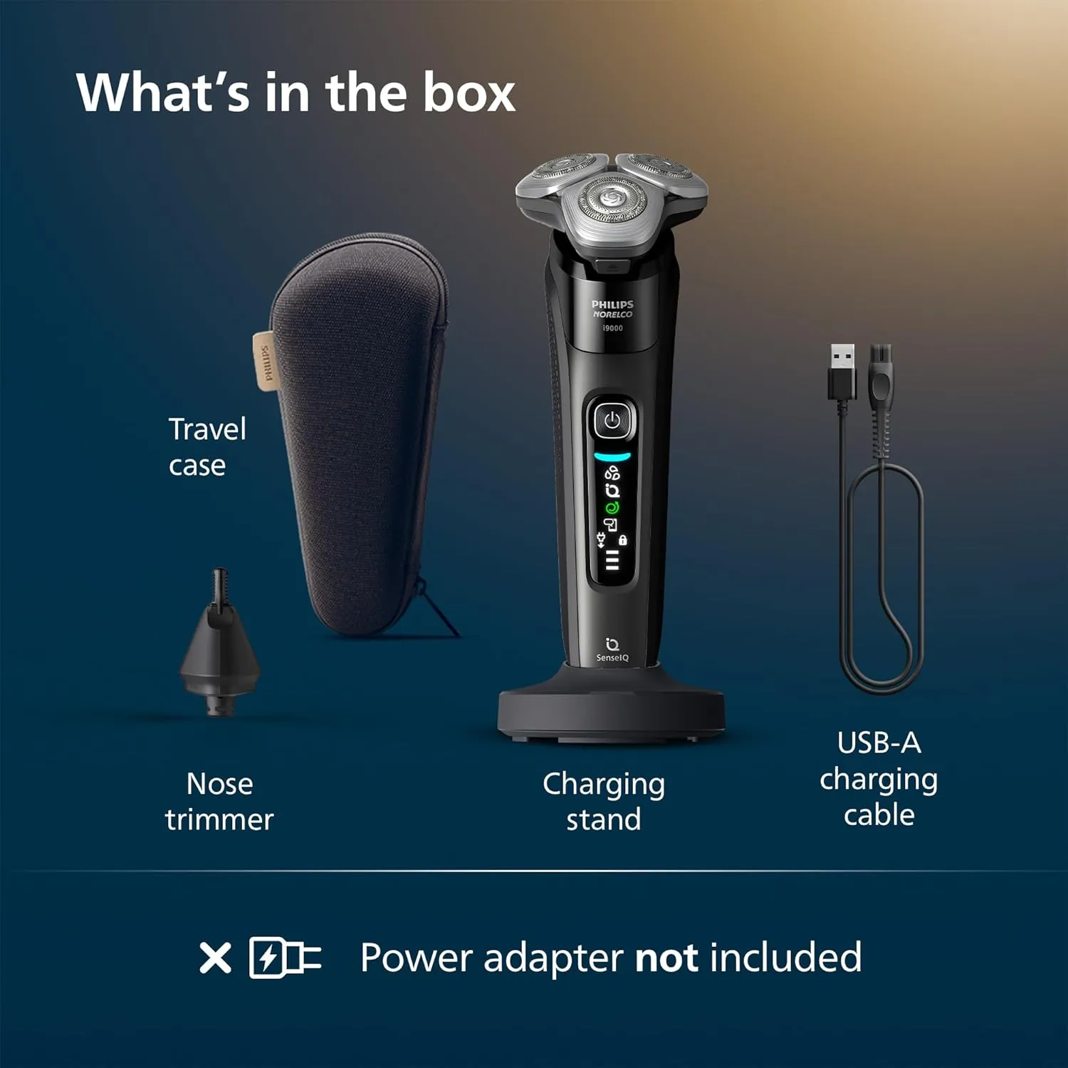 Philips Norelco Shaver i9000, Wet & Dry Electric Shaver, Ink Black, SenseIQ Technology, Triple Lift & Cut System, 360 Rotating Dual SteelPrecision Precision Blades, Nose Trimmer, Model X9000/90