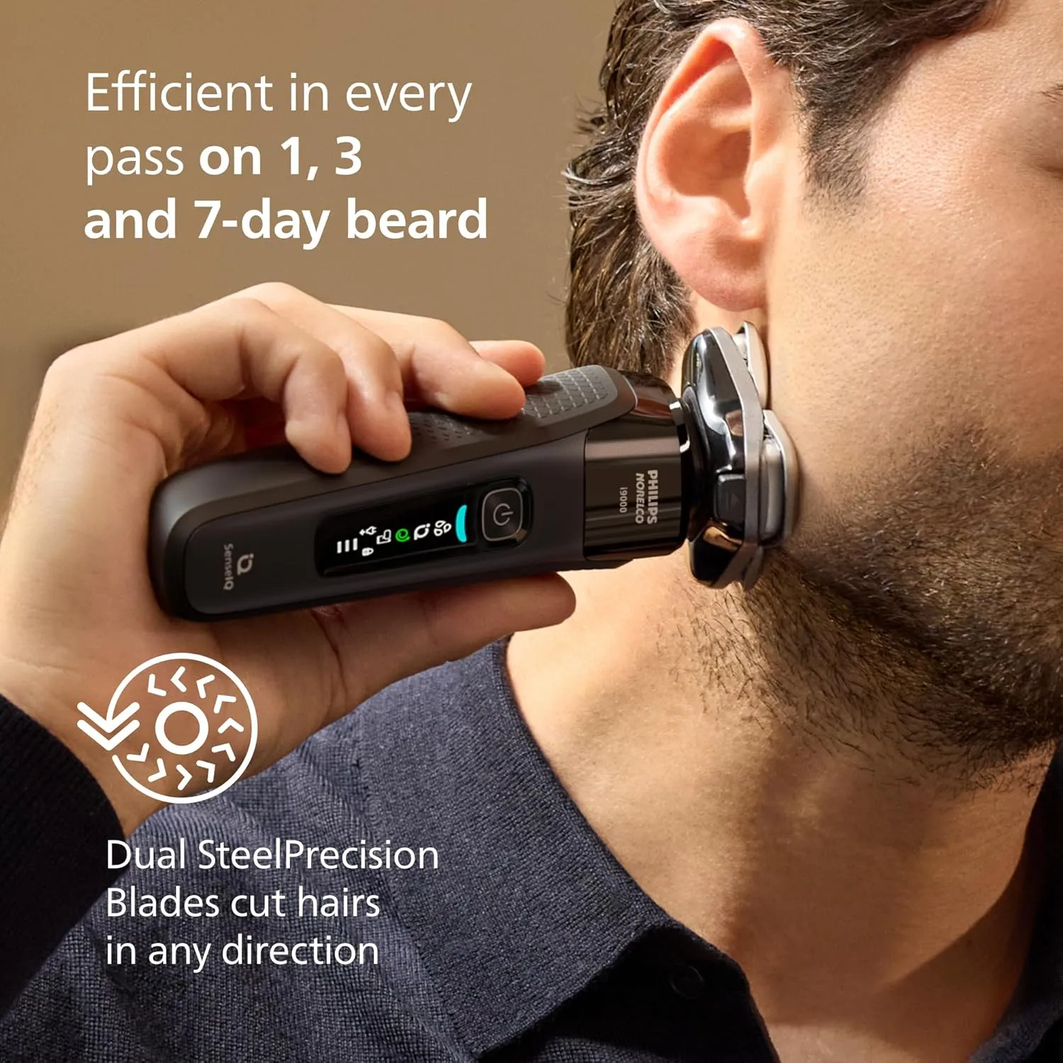 Philips Norelco Shaver i9000, Wet & Dry Electric Shaver, Ink Black, SenseIQ Technology, Triple Lift & Cut System, 360 Rotating Dual SteelPrecision Precision Blades, Nose Trimmer, Model X9000/90