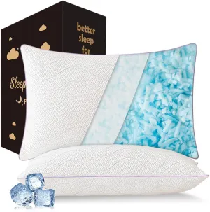 Pillows Queen Size Set of 2 - Cooling Shredded Memory Foam Pillows, Medium Firm Adjustable Bed Support for Side Sleepers, with Washable Cover