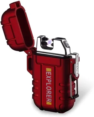 Plasma Dual Arc Electric Rechargeable Flameless Lighter Waterproof Windproof for Camping,Hiking,Outdoor Adventure (Red)