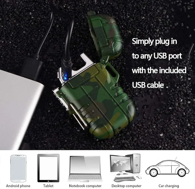 Plasma Dual Arc Electric Rechargeable Flameless Lighter Waterproof Windproof for Camping,Hiking,Outdoor Adventure (Red)