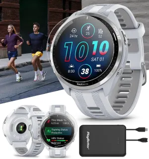 PlayBetter Garmin Forerunner 965 (Whitestone/Gray) Running & Triathlon GPS Smartwatch Bundle - Bright AMOLED Display, Lightweight, 31-Hour Battery - Includes Screen Protectors & Portable Charger