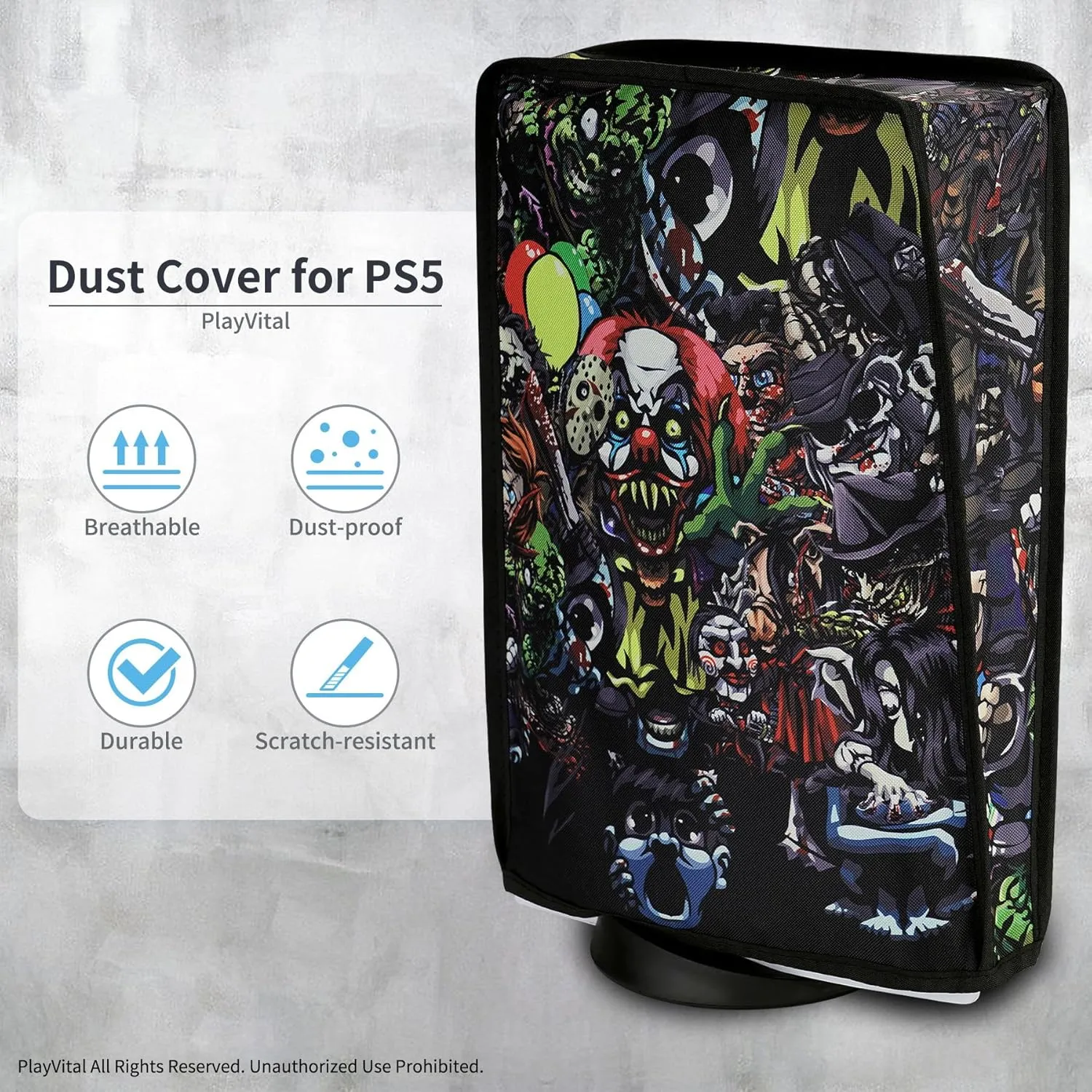 PlayVital Dust Cover for ps5, Soft Neat Lining Dust Guard Anti Scratch Waterproof Cover Sleeve for ps5 Console Digital Edition & Disc Edition - Scary Party
