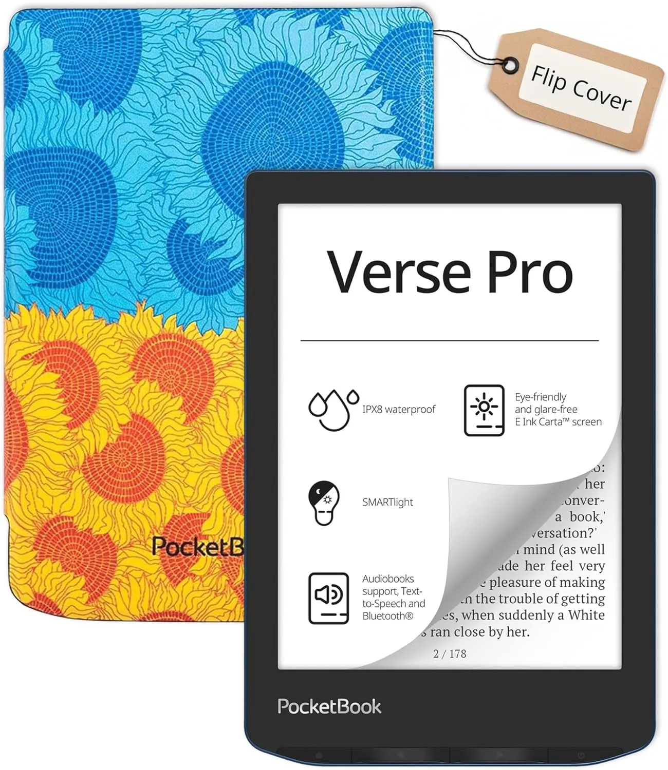 PocketBook Verse Pro E-Reader Waterproof with Flip Cover| Eye-Friendly 6'' E-Ink Carta™ HD Touchscreen | Audio-Book & E-Book Reader | Text-to-Speech Function | SMARTlight | Red