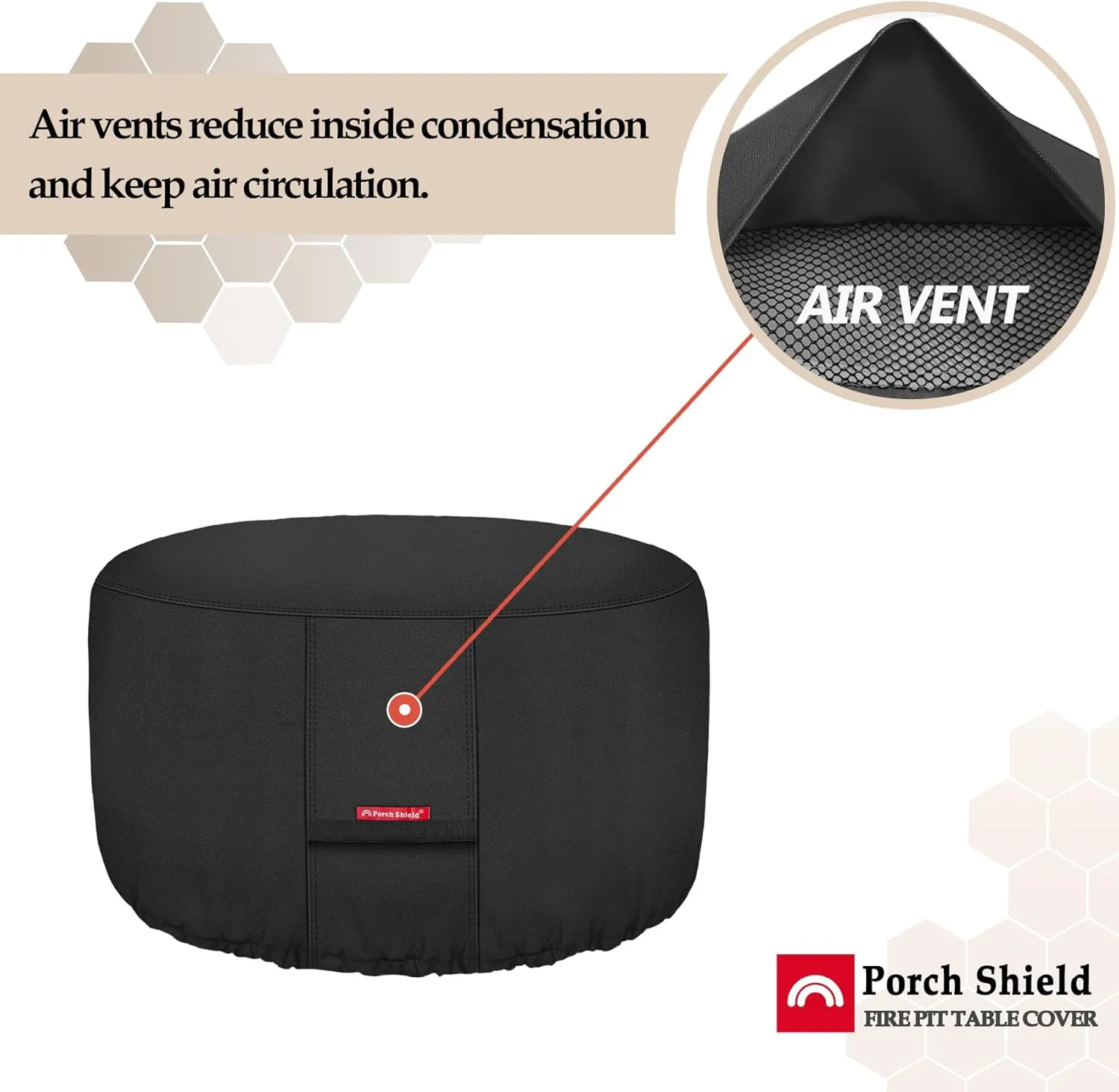 Porch Shield Fire Pit Cover - Waterproof 600D Heavy Duty Fade Resistant Round Patio Fire Bowl Cover Black - 44 inch