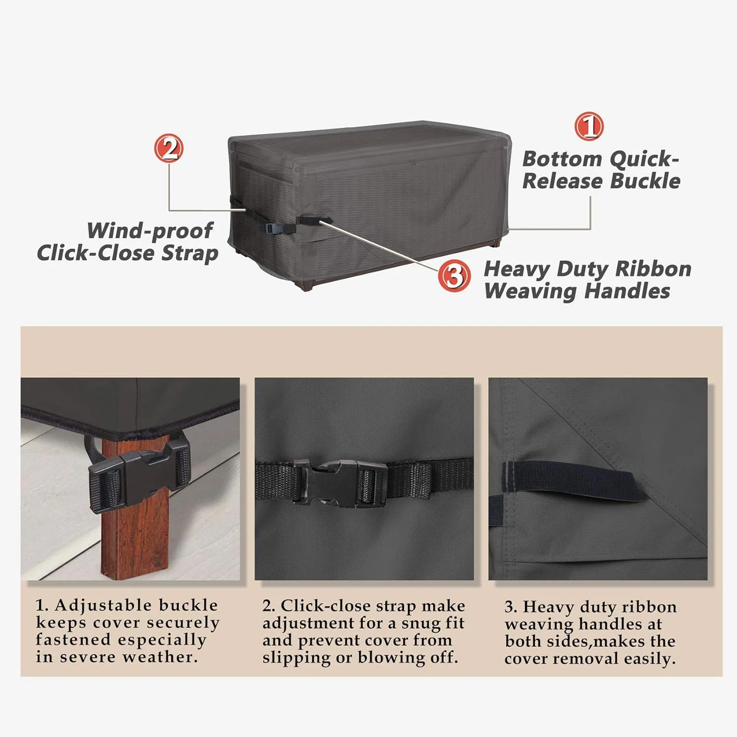 Porch Shield Patio Deck Box Storage Cover - 600D Outdoor Waterproof Cover for 150-230 Gallon Box Tear Resistant Rectangular Fire Pit Table Covers 62 x 29 x 28inch Black