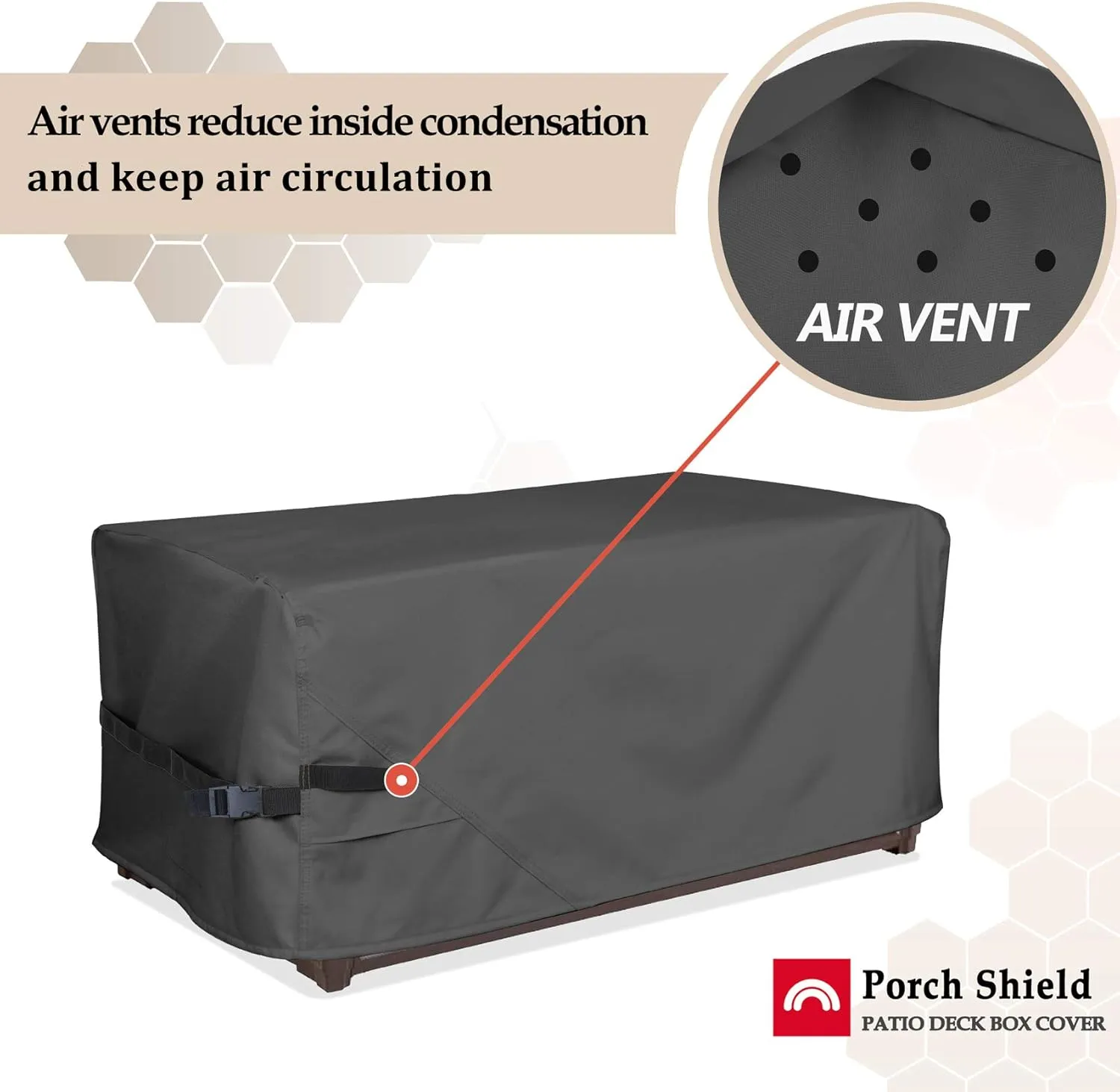 Porch Shield Patio Deck Box Storage Cover - 600D Outdoor Waterproof Cover for 150-230 Gallon Box Tear Resistant Rectangular Fire Pit Table Covers 62 x 29 x 28inch Black