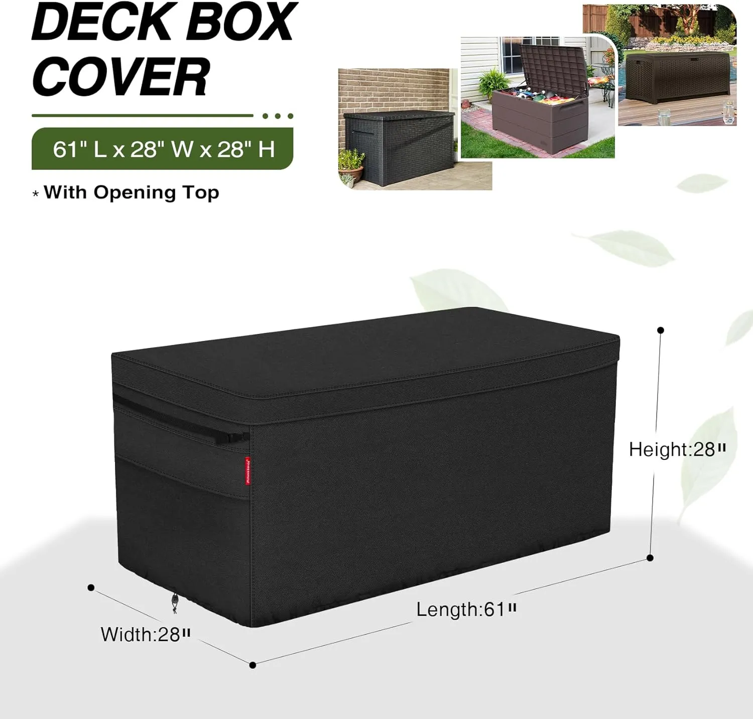 Porch Shield Patio Deck Box Storage Cover - 600D Outdoor Waterproof Tear Resistant Rectangular Fire Pit Table Covers 62 x 29 x 28 inches（Top Zipper, Black）
