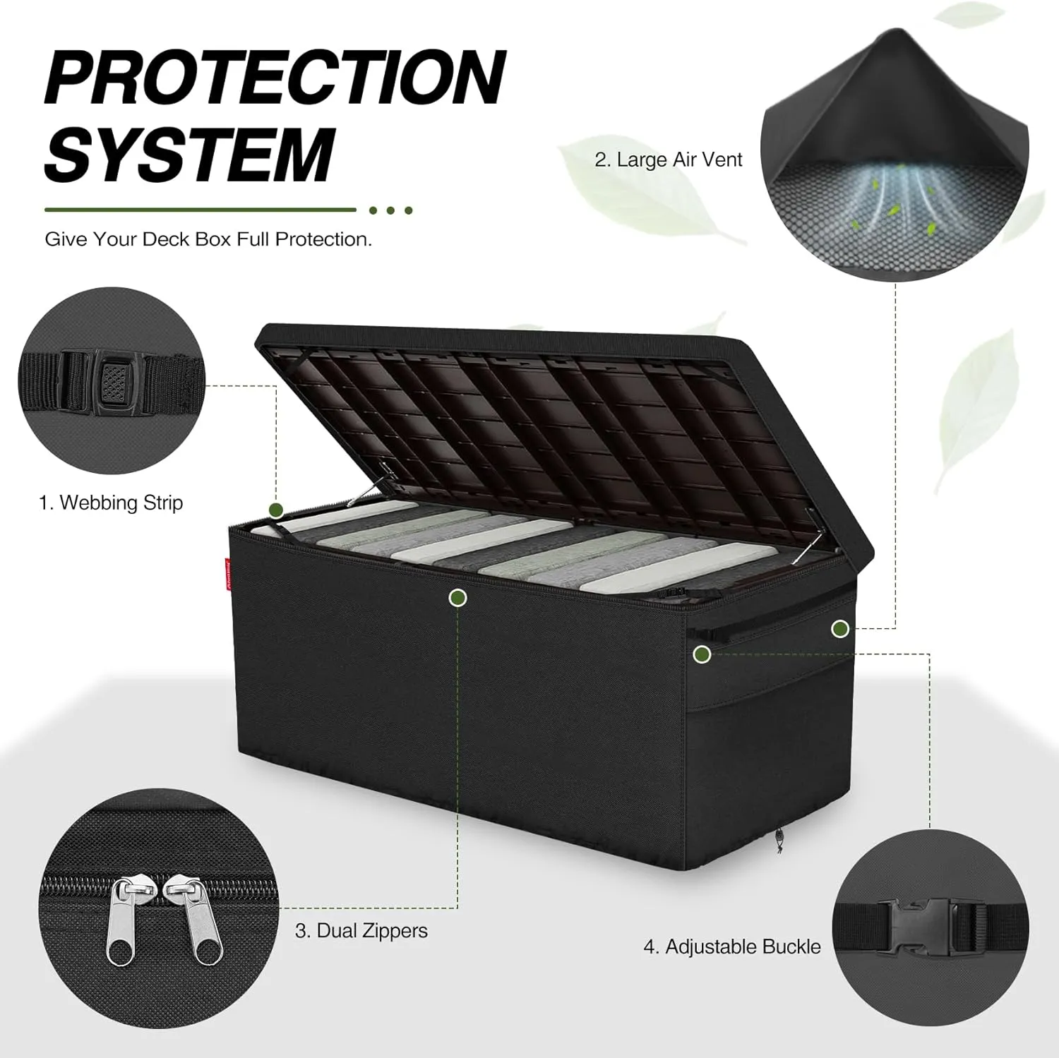 Porch Shield Patio Deck Box Storage Cover - 600D Outdoor Waterproof Tear Resistant Rectangular Fire Pit Table Covers 62 x 29 x 28 inches（Top Zipper, Black）