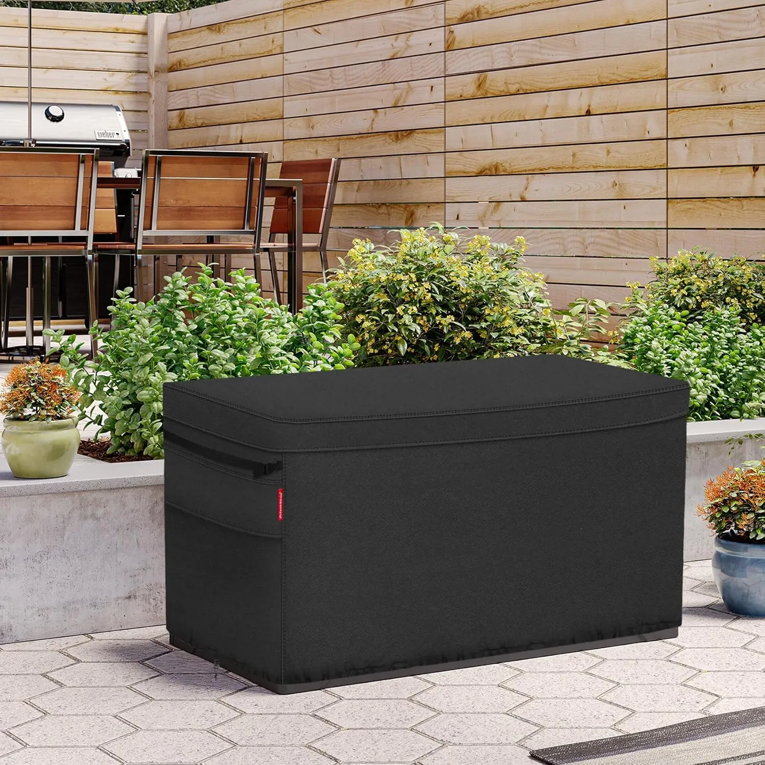 Porch Shield Patio Deck Box Storage Cover - 600D Outdoor Waterproof Tear Resistant Rectangular Fire Pit Table Covers 62 x 29 x 28 inches（Top Zipper, Black）