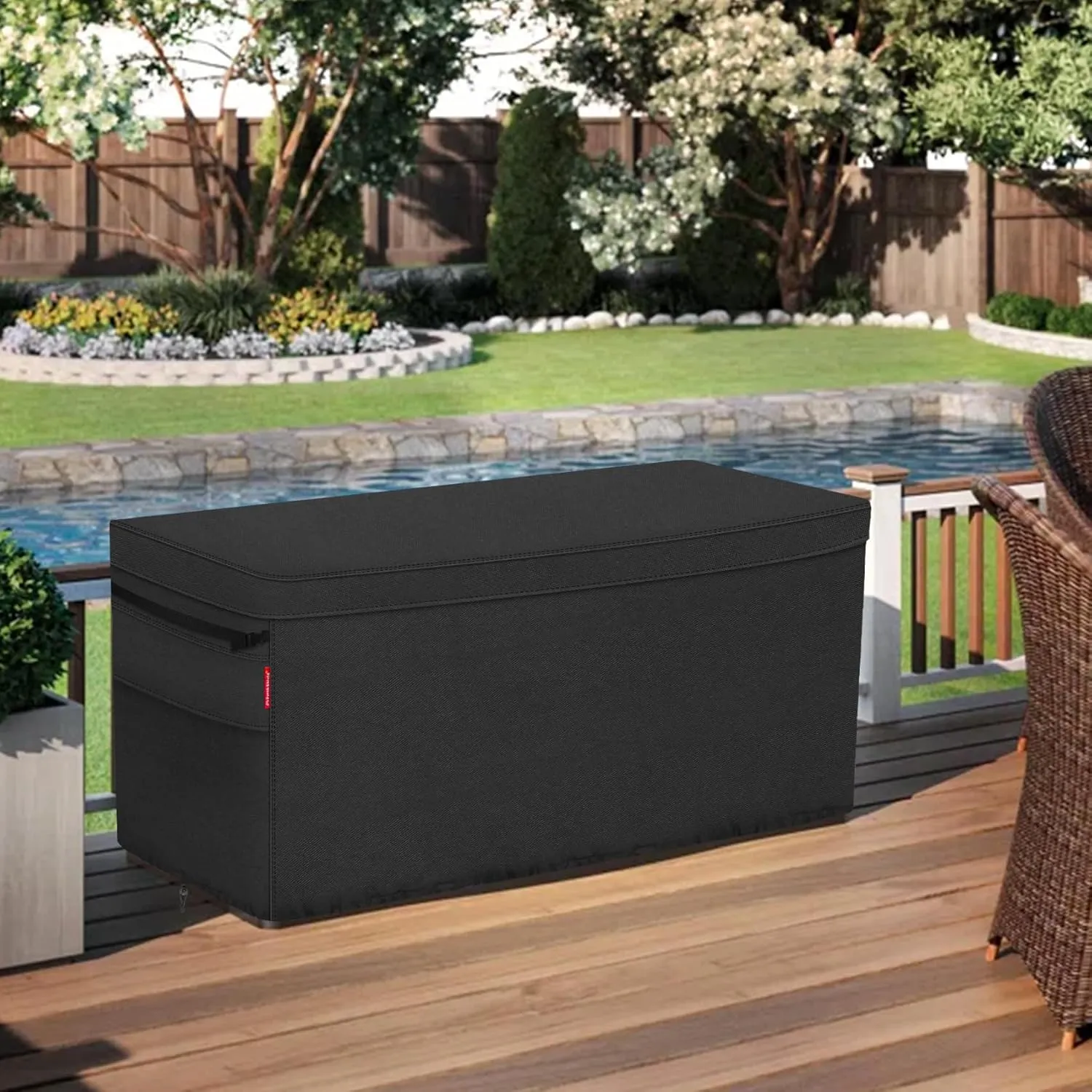 Porch Shield Patio Deck Box Storage Cover - 600D Outdoor Waterproof Tear Resistant Rectangular Fire Pit Table Covers 62 x 29 x 28 inches（Top Zipper, Black）