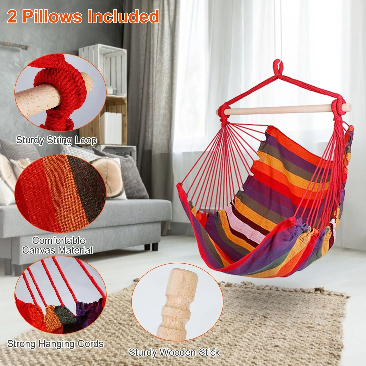 Porch Swing Chair Patio Crowd-pleaser Seat Rope Portable Hammock Camping Canvas Discount coupons Hanging Seat