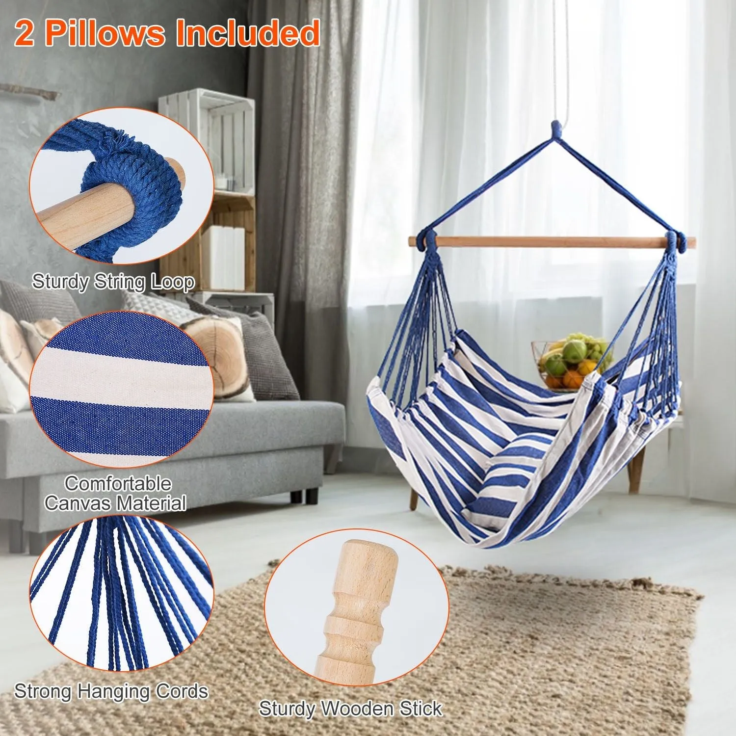 Porch Swing Chair Patio Crowd-pleaser Seat Rope Portable Hammock Camping Canvas Discount coupons Hanging Seat