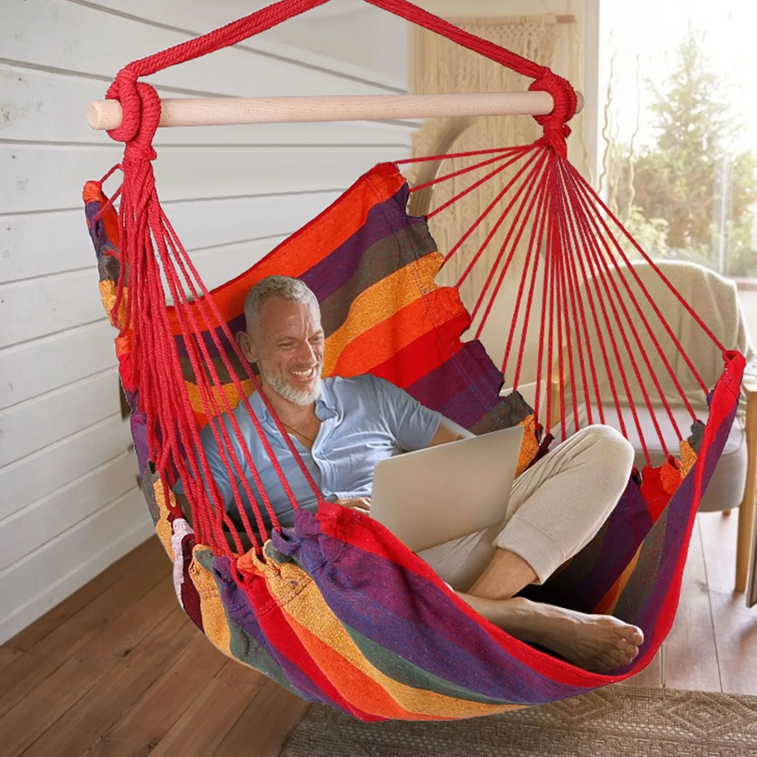 Porch Swing Chair Patio Crowd-pleaser Seat Rope Portable Hammock Camping Canvas Discount coupons Hanging Seat