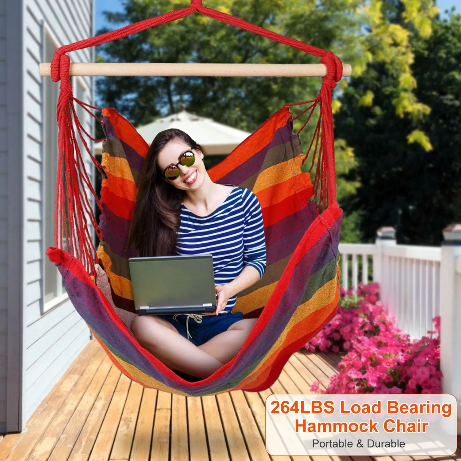 Porch Swing Chair Patio Crowd-pleaser Seat Rope Portable Hammock Camping Canvas Discount coupons Hanging Seat