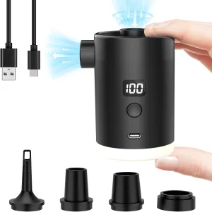 Portable Air Pump for Inflatables, Mini Air Mattress Pump with Camping Light LED Display Screen, USB Rechargeable Air Pump for Pool Floats, Sleeping Pads, Swimming Rings, Vacuum Storage Bags