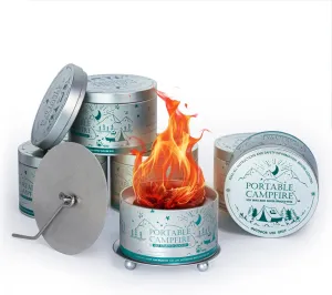 Portable Campfire, Holder and Extinguish Included, Reusable Fire Pit for Camping, Smores, Picnics - Made with Recycled Soy Wax Up to 3-5 Hours Burn Time - Tabletop Fireplace, Emergency Heat - 6 Pack