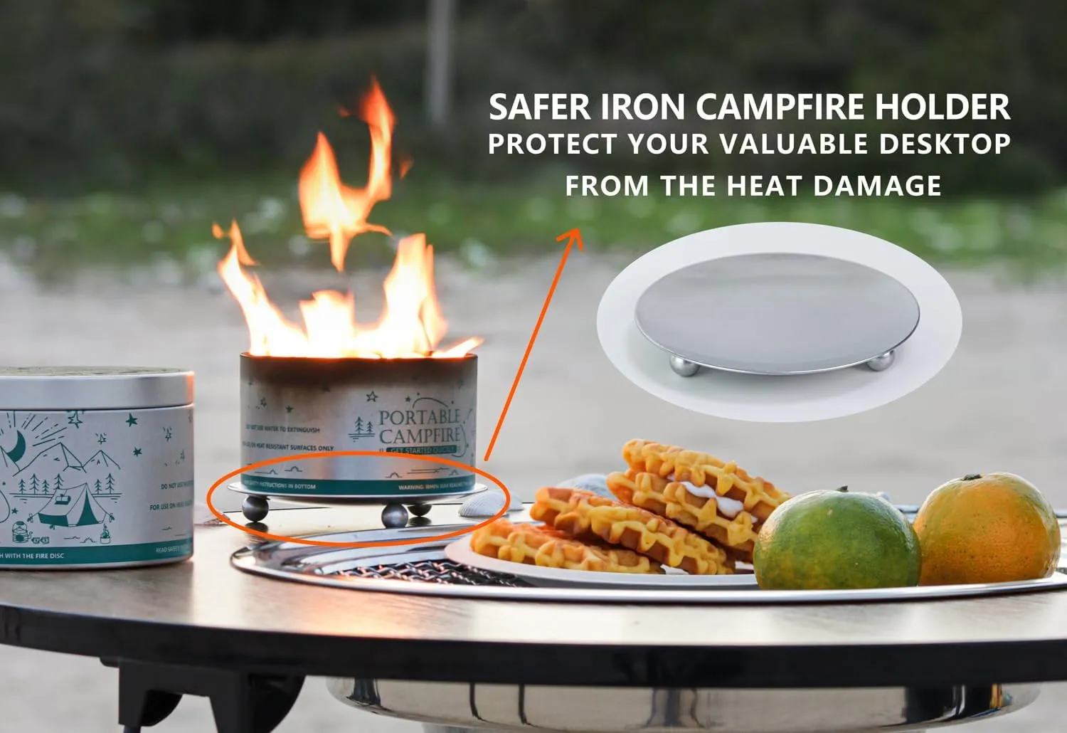 Portable Campfire, Holder and Extinguish Included, Reusable Fire Pit for Camping, Smores, Picnics - Made with Recycled Soy Wax Up to 3-5 Hours Burn Time - Tabletop Fireplace, Emergency Heat - 6 Pack