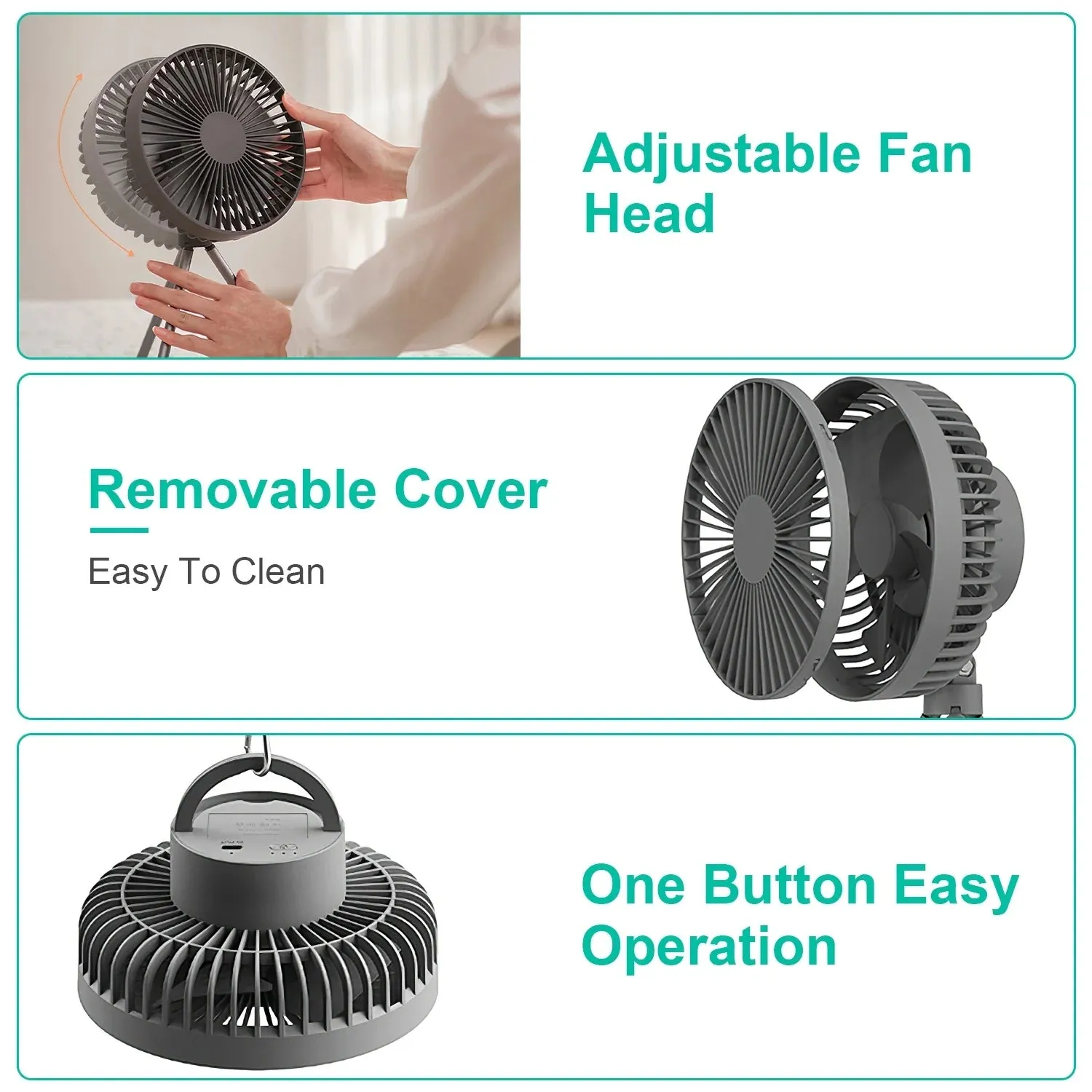 Portable Camping Fan - Tents Fan Rechargeable Battery Operated Fan - Personal Fan 3 Speed Setting for Travel Hiking Fishing