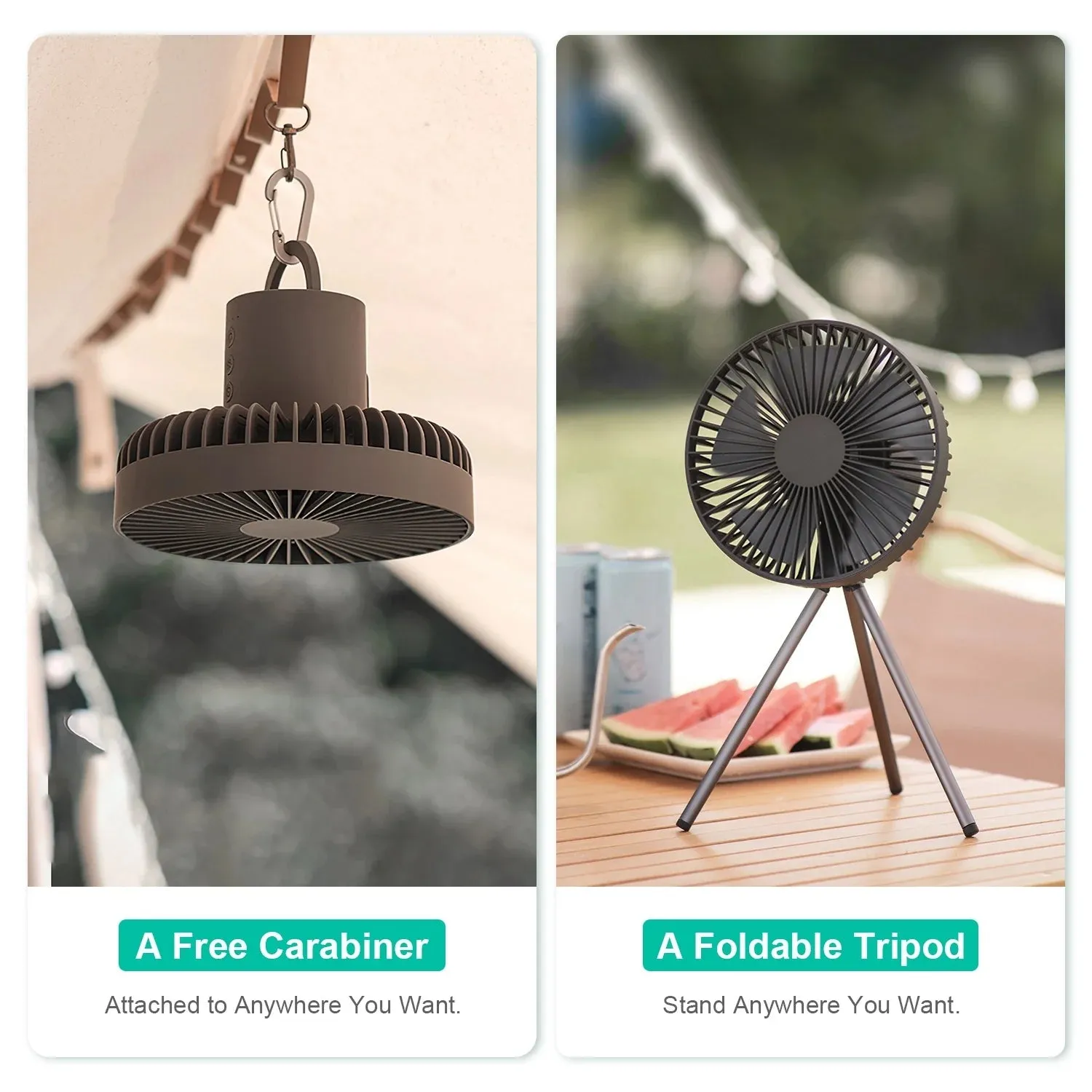 Portable Camping Fan - Tents Fan Rechargeable Battery Operated Fan - Personal Fan 3 Speed Setting for Travel Hiking Fishing