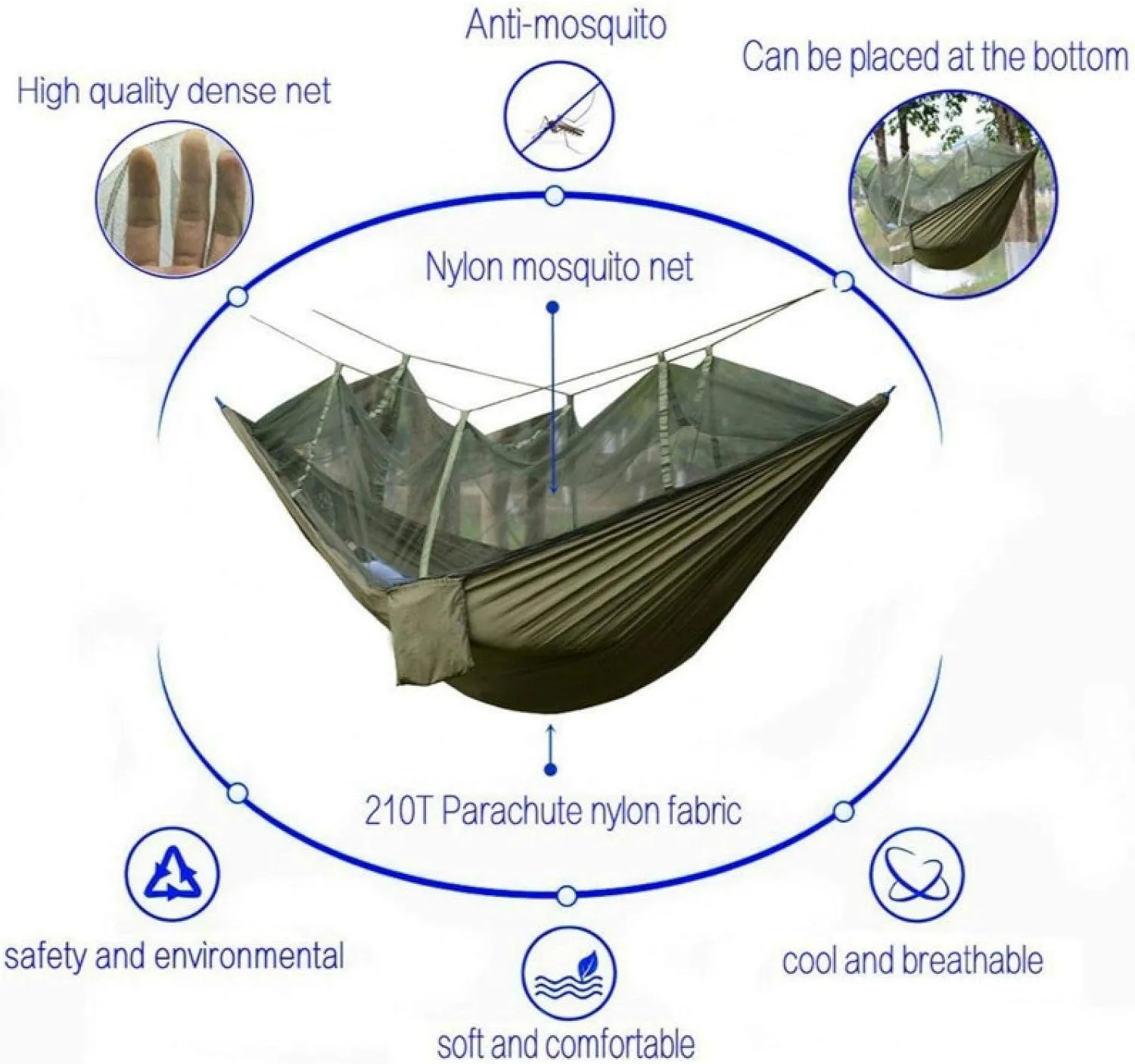 Portable Camping Hammock Lightweight and Tent Awning Rain Fly Tarp Waterproof Mosquito Net Hammock Canopy 210T Nylon Hammocks Blackandlightblue