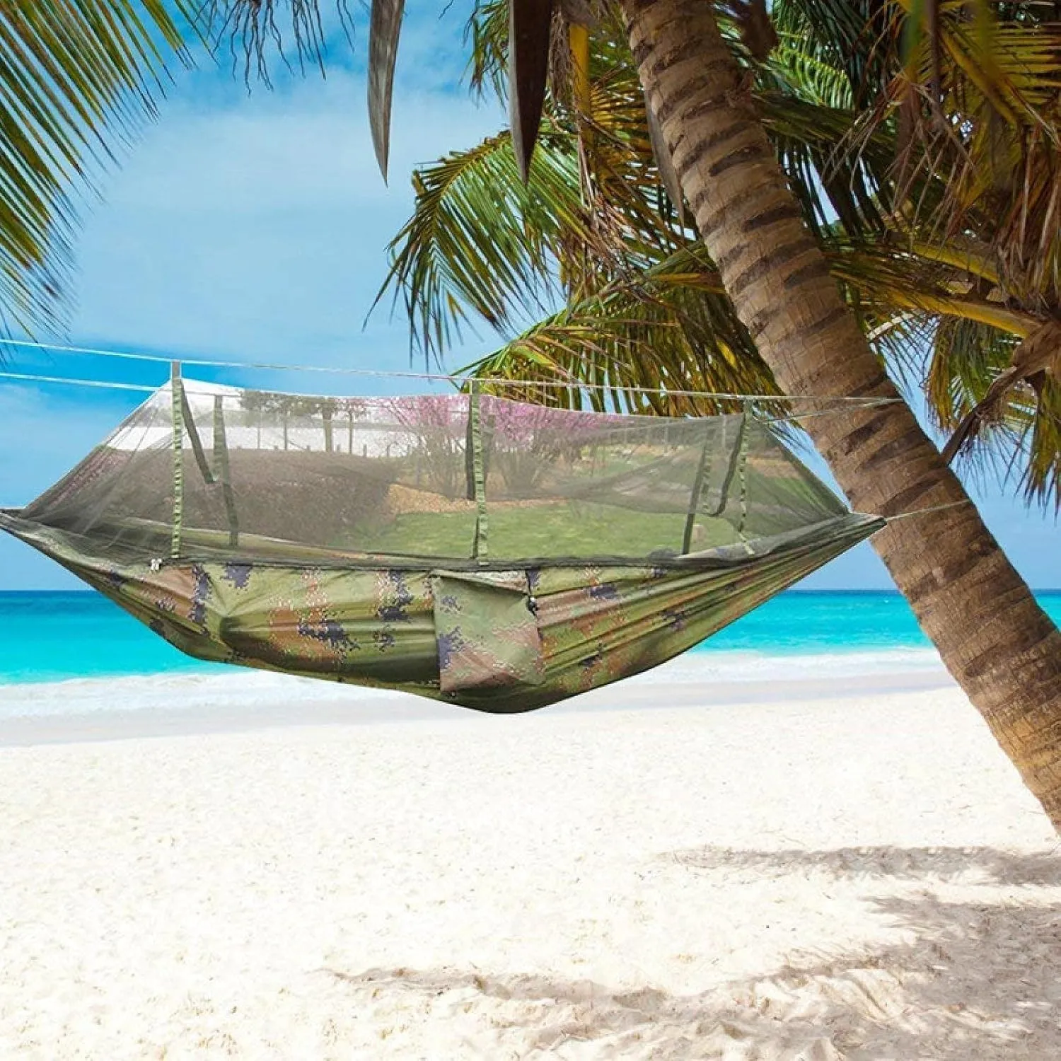 Portable Camping Hammock Lightweight and Tent Awning Rain Fly Tarp Waterproof Mosquito Net Hammock Canopy 210T Nylon Hammocks Blackandlightblue