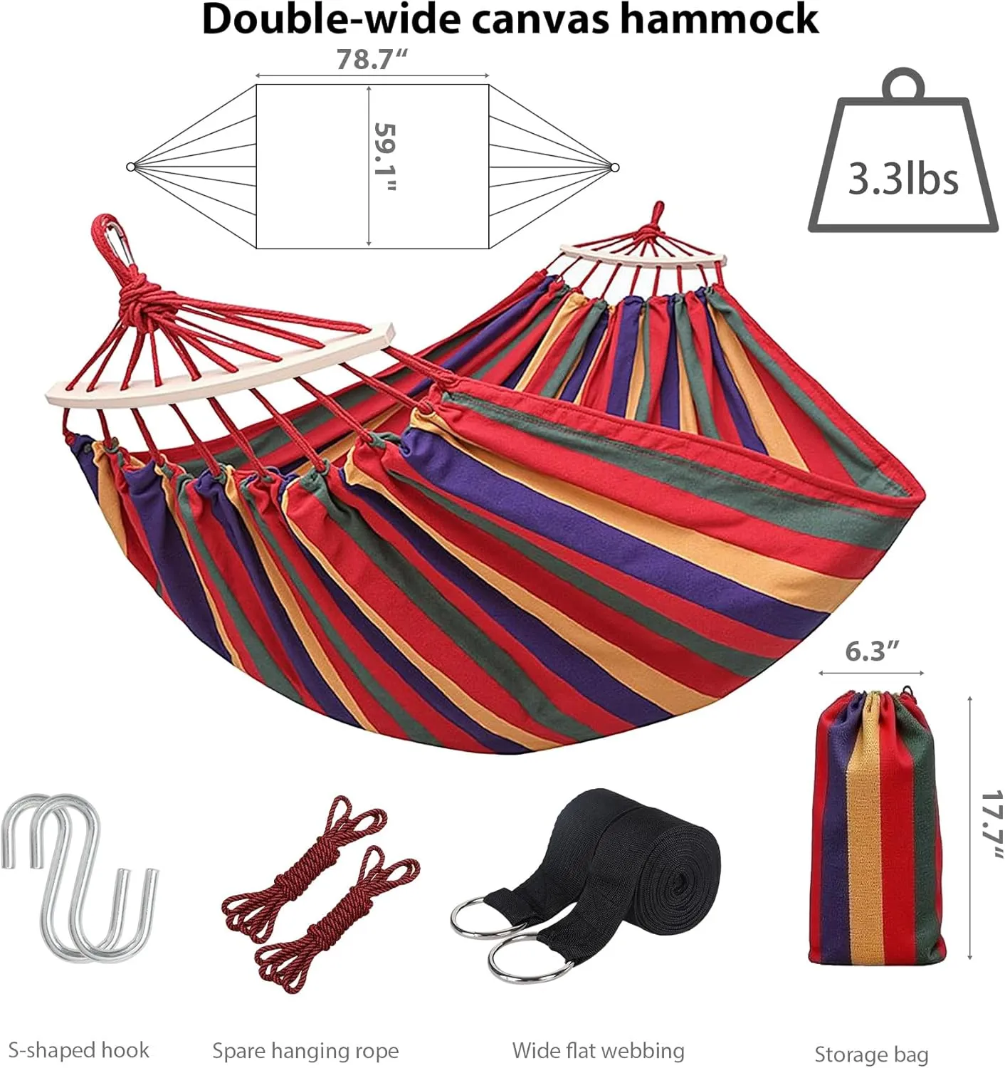 Portable Camping Hammock Lightweight Fabric Hammock for Backpacking, Beach, Patio, Backyard, Outdoor (Red)