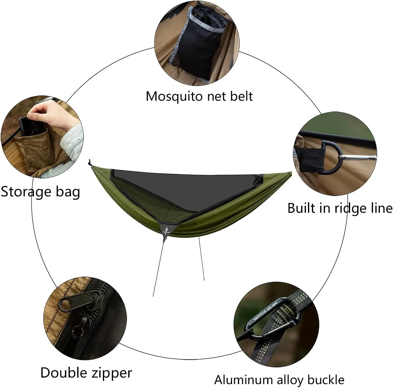 Portable Camping Hammock Tent with Mosquito Net, Lightweight Sleeping Hammock for Hiking, Backpacking, Travel, Outdoor (Green)