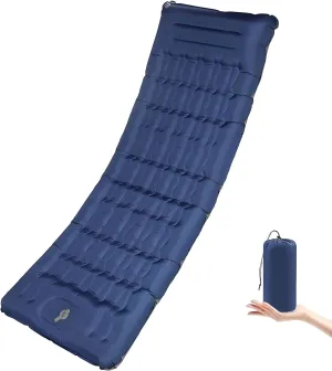 Portable Camping Sleeping Pad, 4” Thick Camping Mat, Inflatable Camping Mattress with Built-in Pillow and Foot Pump, Suitable for Camping, Hiking, Backpacking (Blue)