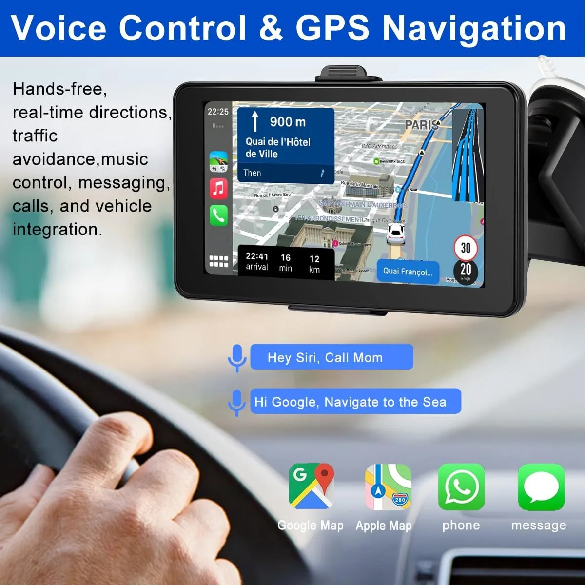 Portable Carplay Screen for Car Compatable with Apple CarPlay and Android Auto,Wireless Car Play Unit with GPS Navigation,Bluetooth,Mirror Link,Touch Screen for All Vehicles (7 Inch Reverse Camera)
