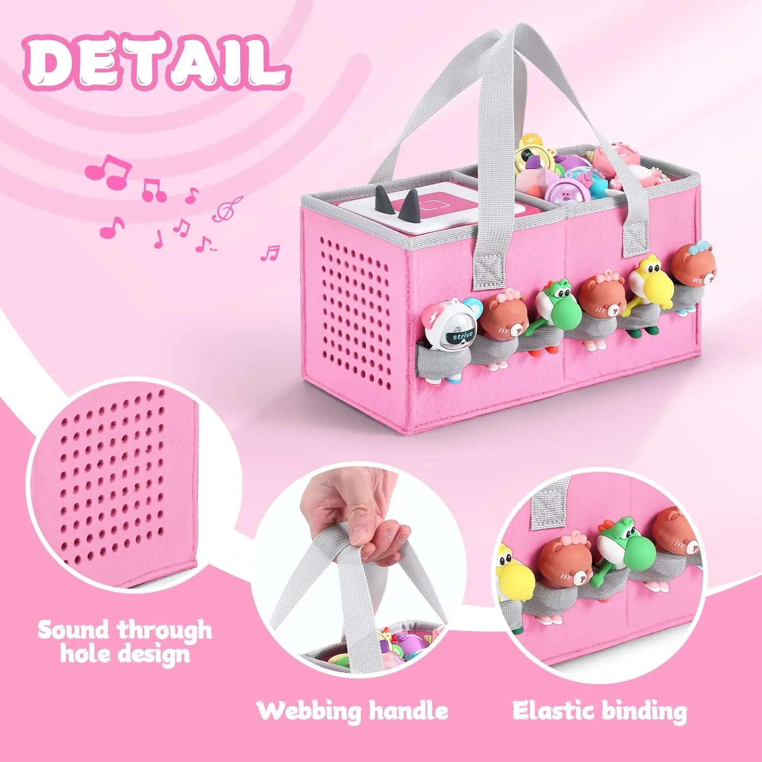 Portable Carrying Case Compatible with Toniebox Starter Set and Tonies Figurines,Travel Felt Cloth Musical Toy Folding Bag for Toniebox Accessories (Pink)