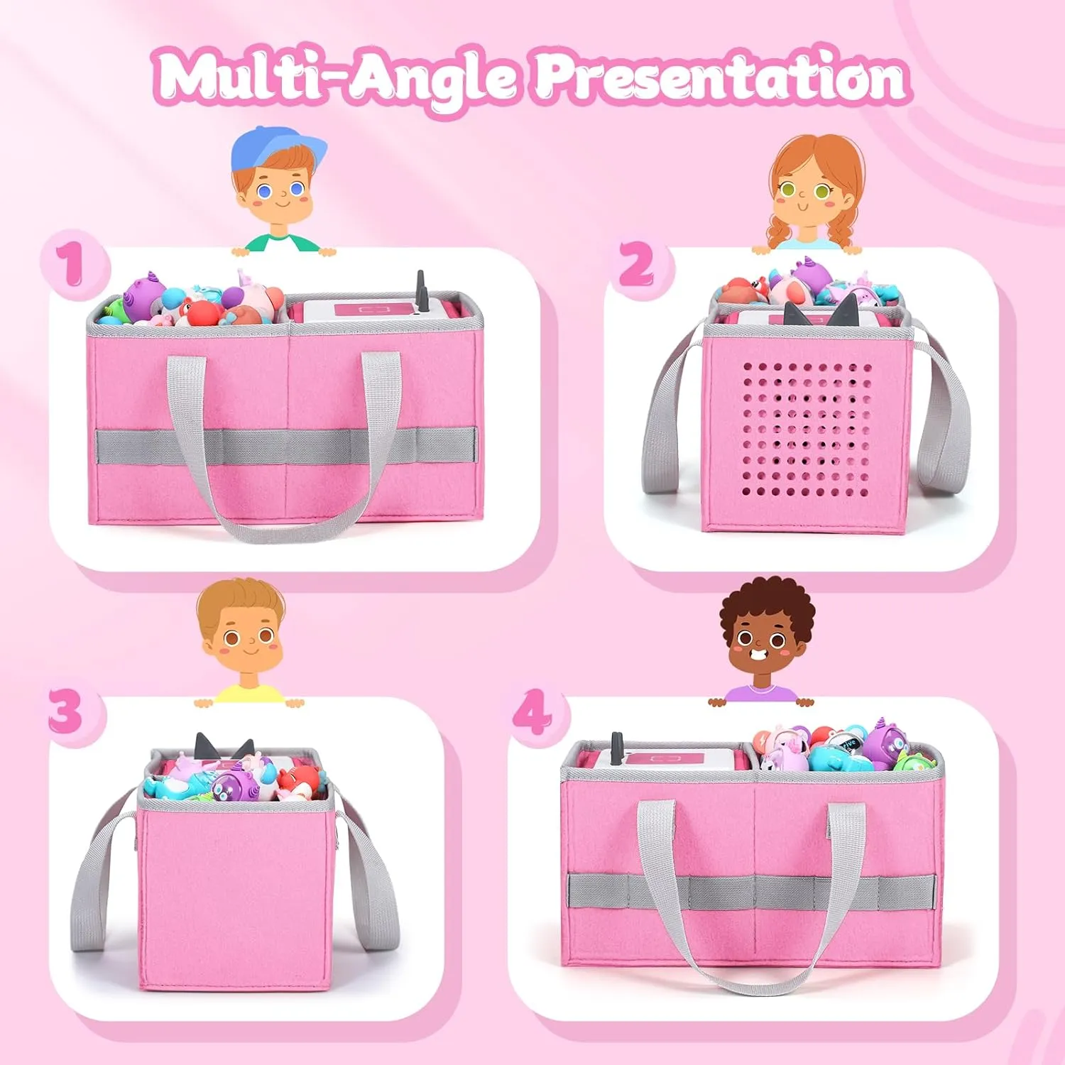 Portable Carrying Case Compatible with Toniebox Starter Set and Tonies Figurines,Travel Felt Cloth Musical Toy Folding Bag for Toniebox Accessories (Pink)
