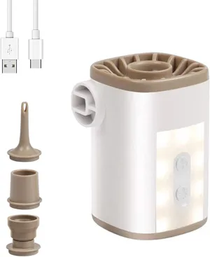 Portable Electric Air Pump with Light 3600mAh USB Rechargeable Mini Air Pump Quick Fill Inflator Deflator with 4 Nozzles for Inflatables Sleeping Pad Swimming Ring Water Vacuum Bags
