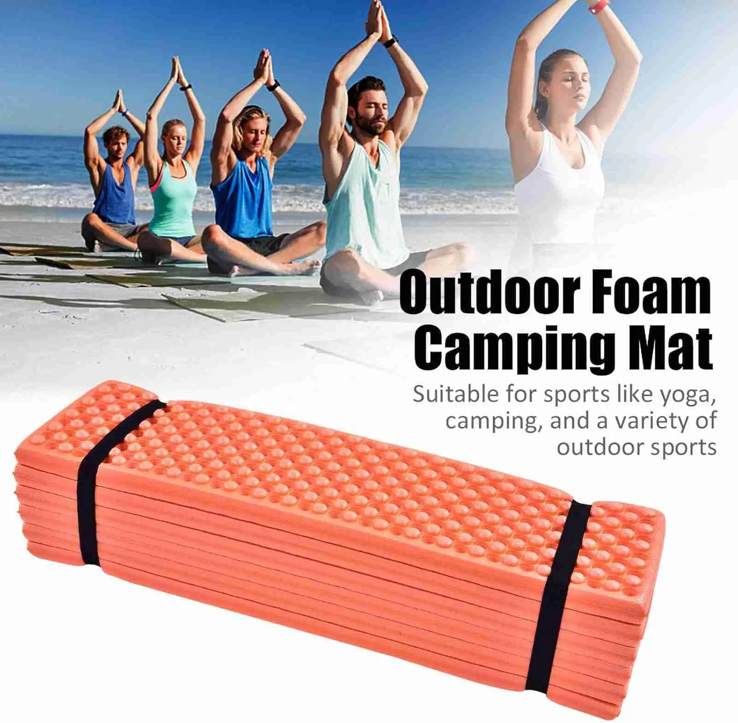 Portable Foam Sleeping Pad, Outdoor Foam Camping Pads, Egg Cell Shape Folding Camping Pad, Beach Tent Sleeping Pad for Sports, Yoga, Camping, Hiking (Orange)