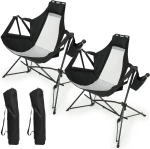 Portable Hammock Camping Chair for Comfortable Relaxation, Adjustable Backrest, Includes Cup Holder and Pillow, for Outdoor Travel, Black