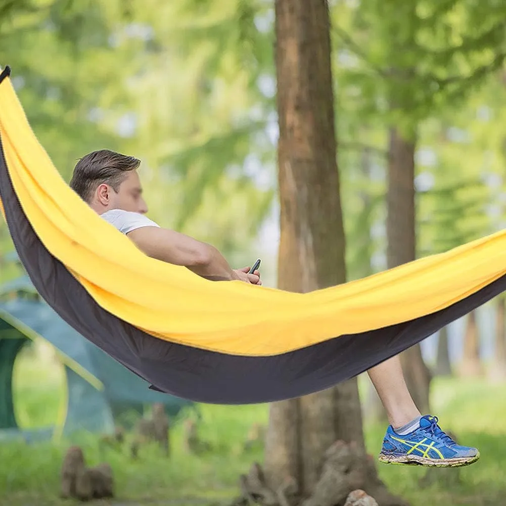 Portable Hammock Swing for Camping Courtyard Corridor Dual Use Hanging Chair Bed, Sturdy and Breathable, to Carry and Store (Yellow Gray)