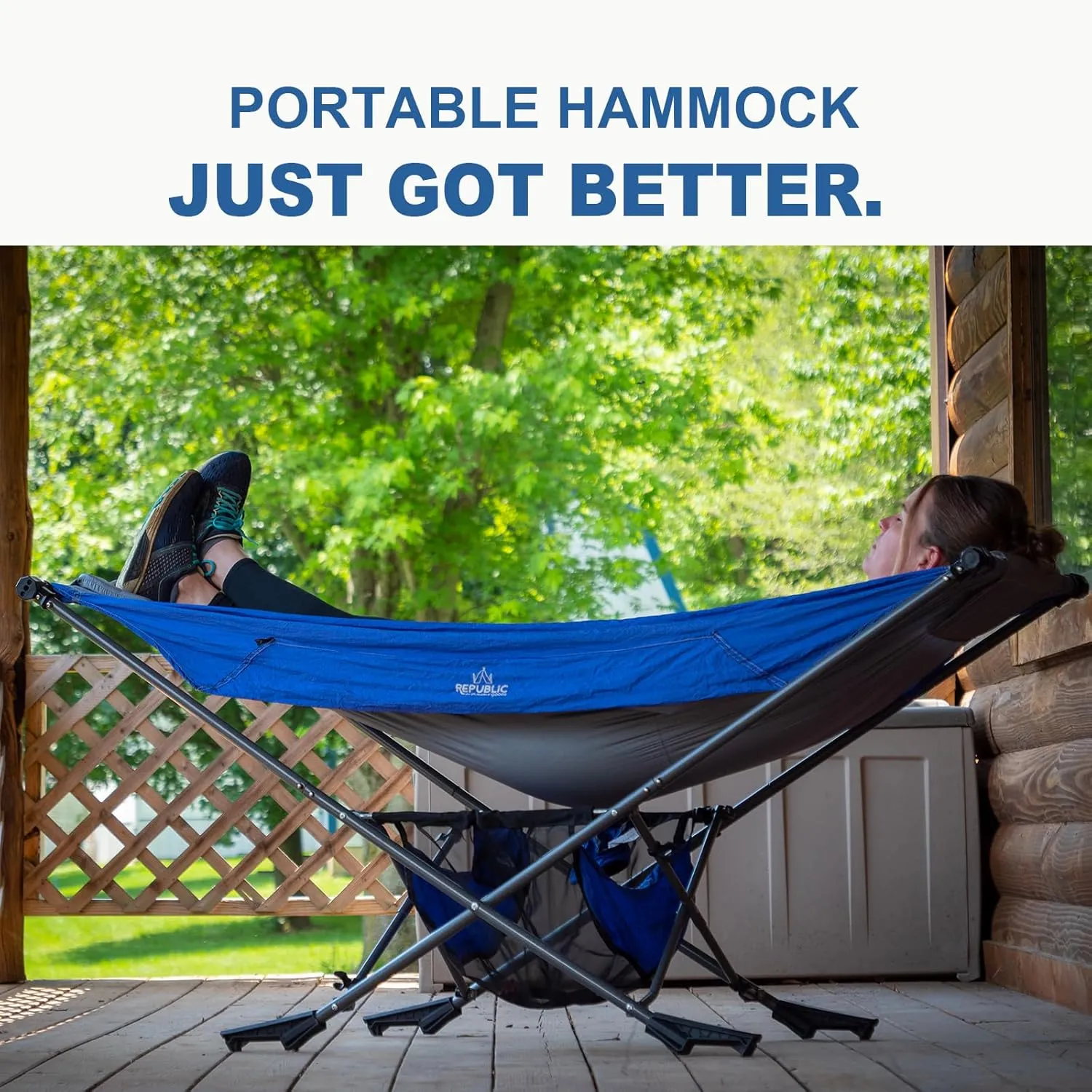 Portable Hammock with Stand, World's Best Mock ONE® Hammock, Compact Folding Framed Hammock with Adjustable Sunshade Canopy for Indoor, Outdoor, Park, Backpacking, Camping, Hiking, Travel, Beach-Blue