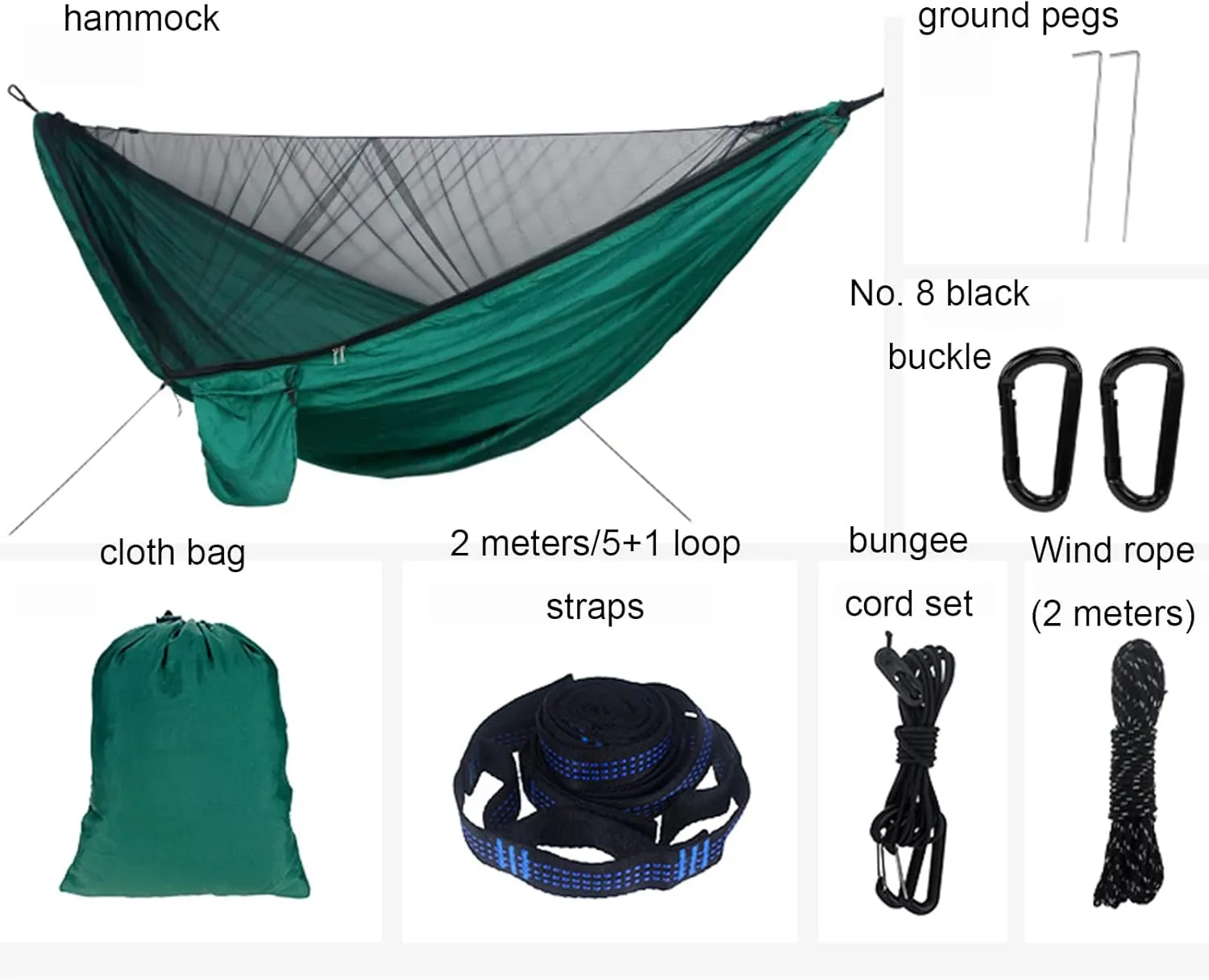 Portable Hammocks, Camping Hammock with Mosquito Net,Travel Lightweight Hammocks with Tree Straps and Solid Carabiners, Hold Up to 660lbs (Green)