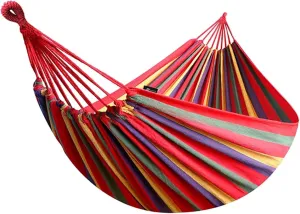 Portable Single Hammock - Striped Canvas Hanging Bed for Outdoor Garden Travel & Camping - Lightweight for Relaxation & Comfort - Ideal for Remote Adventures