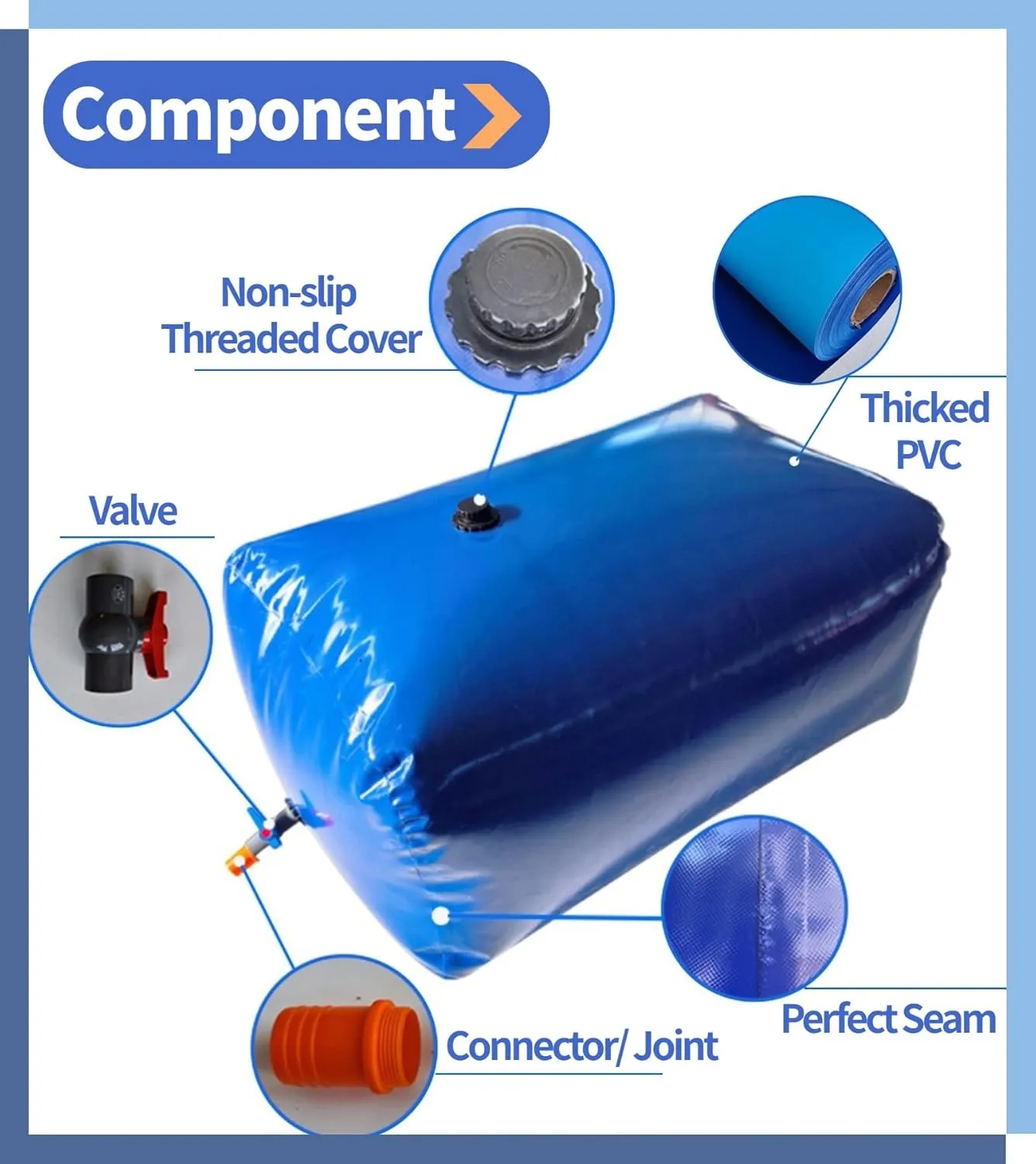 Portable Water Tank - Large Capacity Water Storage Bladder for Agricultural and Outdoor Use(9000L/2377gallon/4.5x2x1 M)