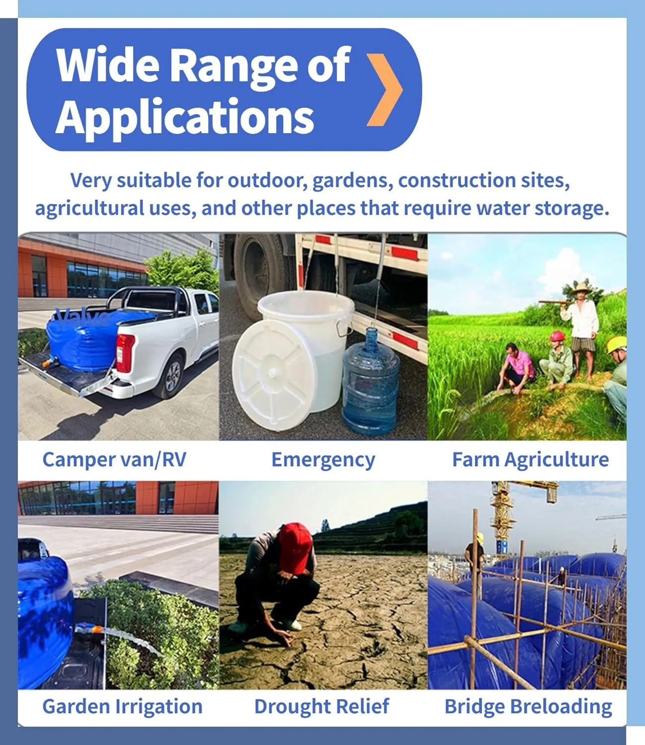Portable Water Tank - Large Capacity Water Storage Bladder for Agricultural and Outdoor Use(9000L/2377gallon/4.5x2x1 M)