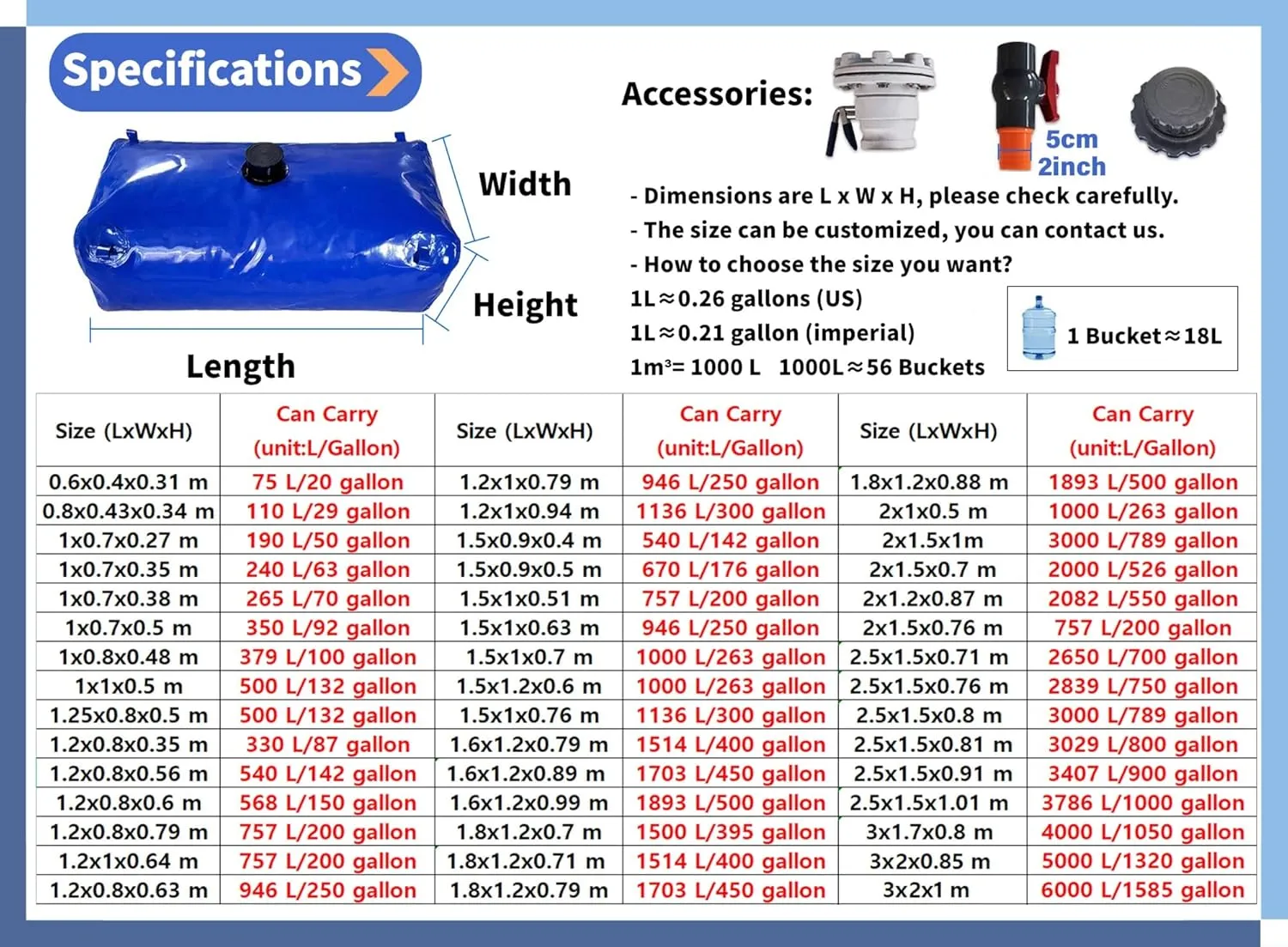 Portable Water Tank - Large Capacity Water Storage Bladder for Agricultural and Outdoor Use(9000L/2377gallon/4.5x2x1 M)