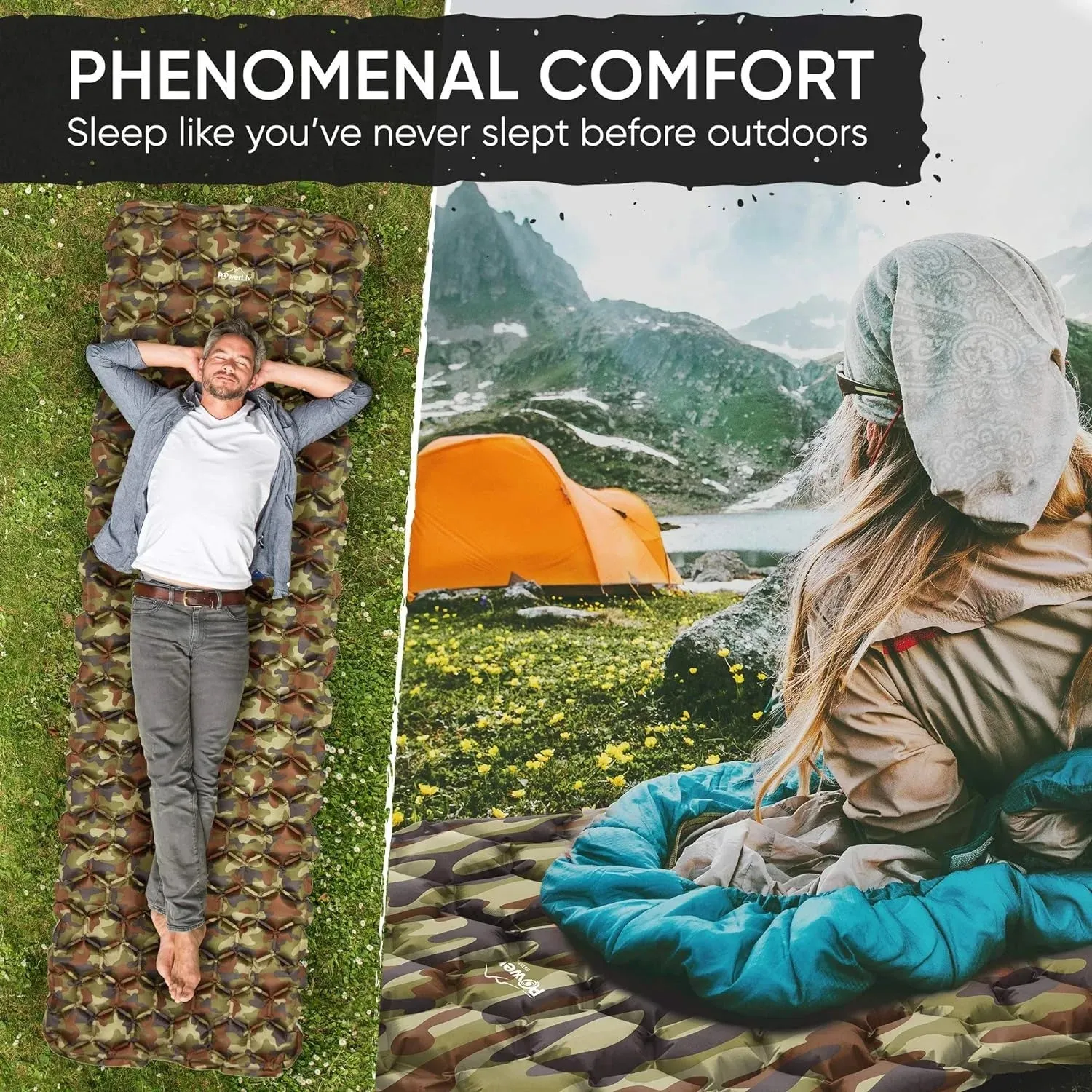 POWERLIX Ultralight Camping Sleeping Pad with Inflating Bag & Repair Kit