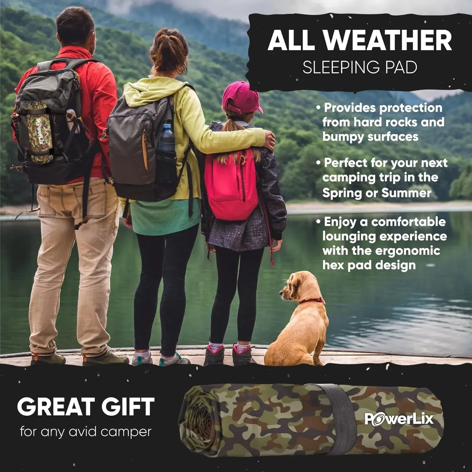 POWERLIX Ultralight Camping Sleeping Pad with Inflating Bag & Repair Kit